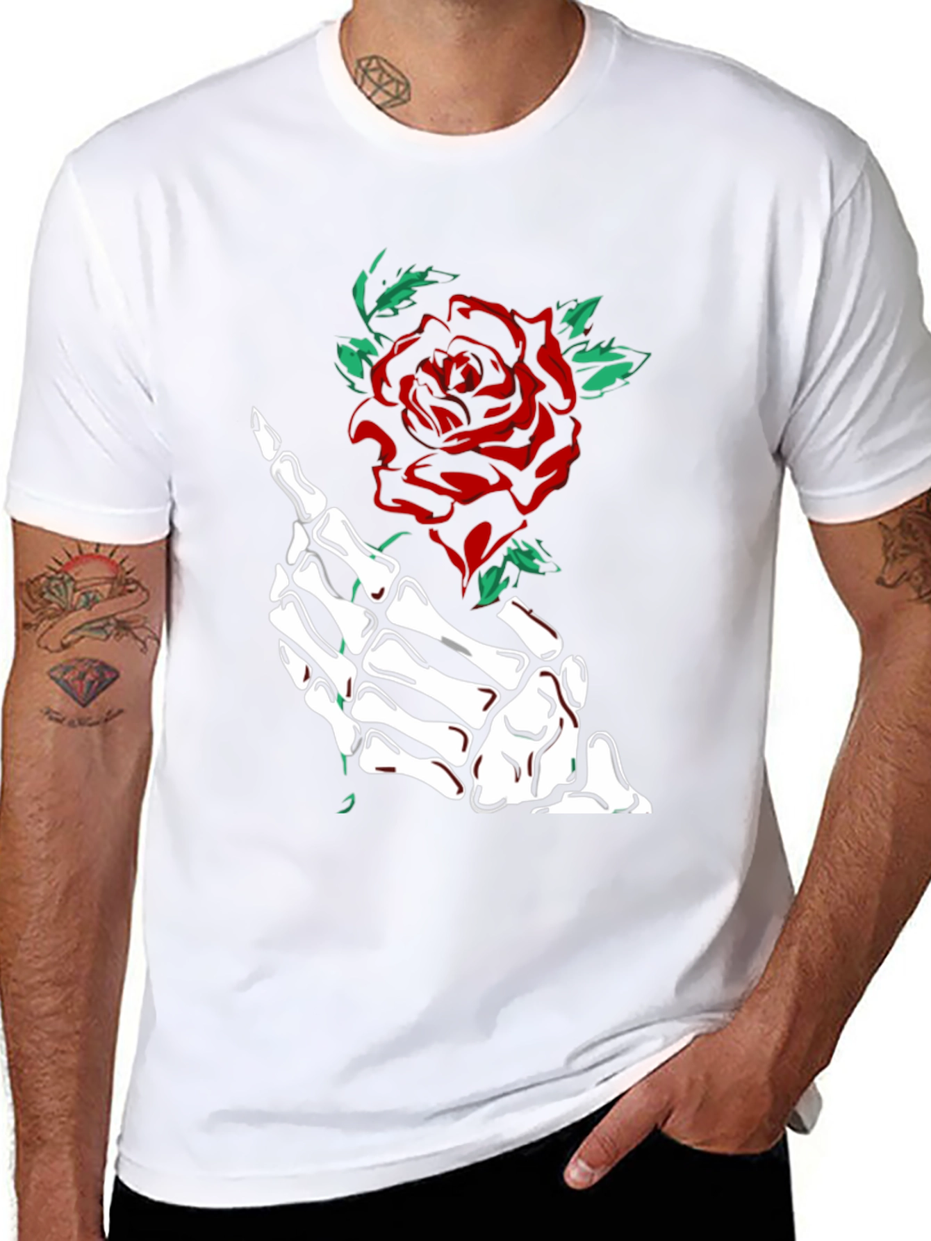 Skeleton Hand Rose Graphic Tee - Black