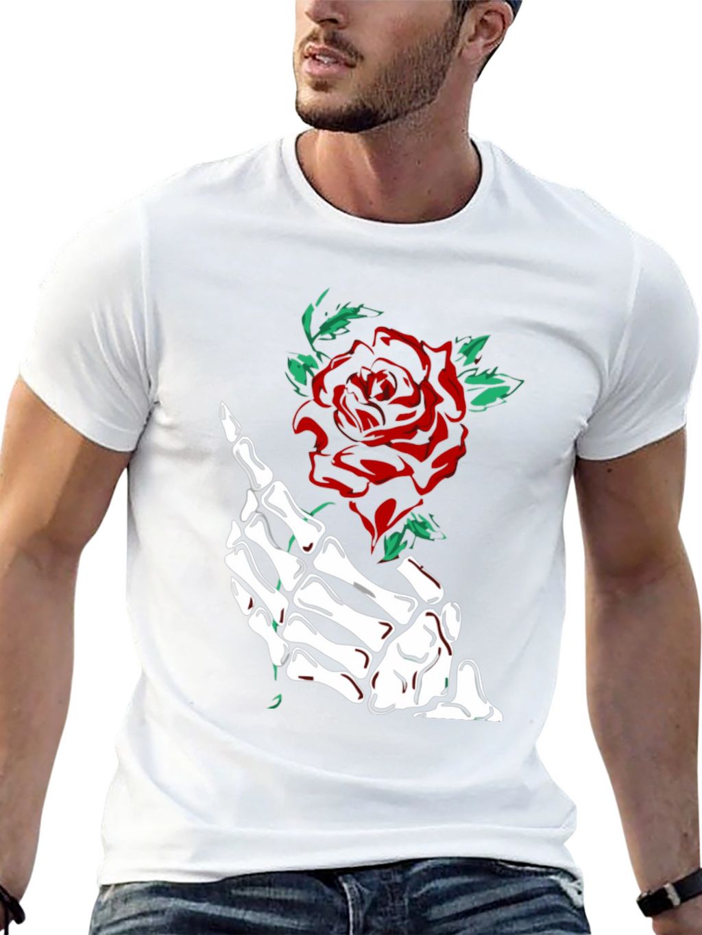Skeleton Hand Rose Graphic Tee - Black