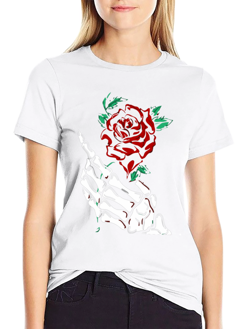 Skeleton Hand Rose Graphic Tee - Black