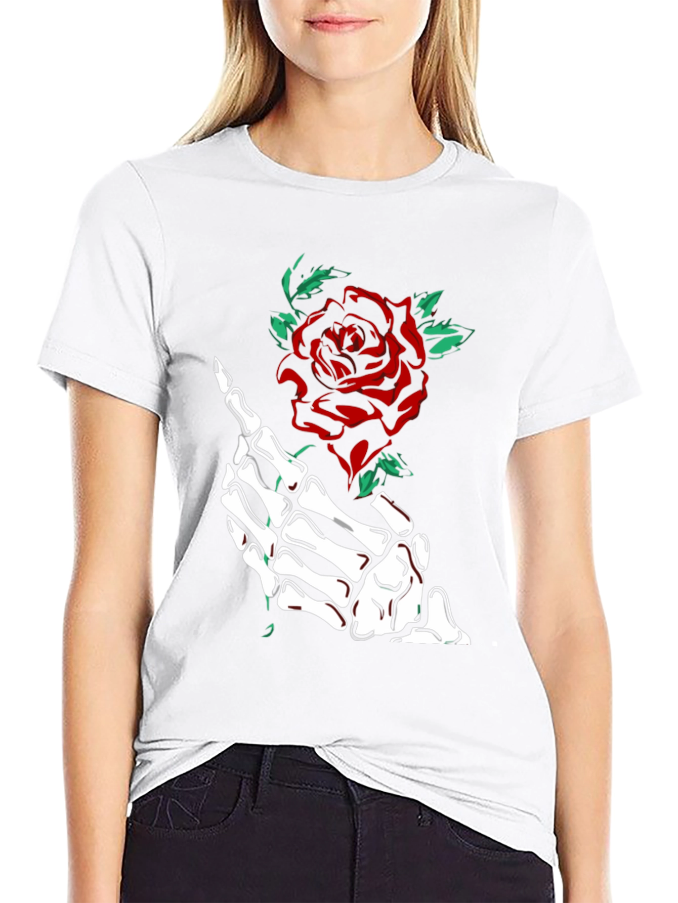 Skeleton Hand Rose Graphic Tee - Black