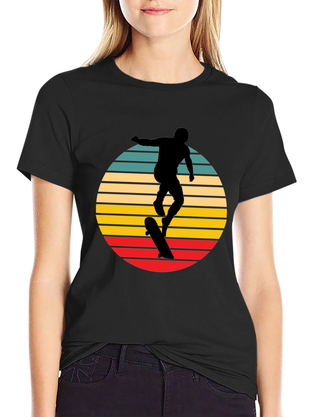 Retro Skateboarder Graphic Tee - Black