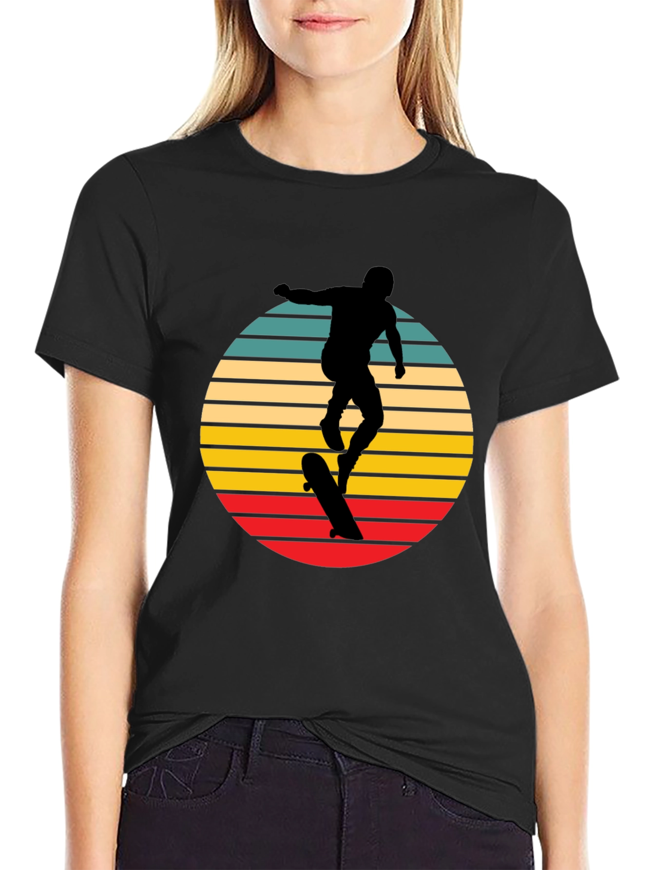 Retro Skateboarder Graphic Tee - Black