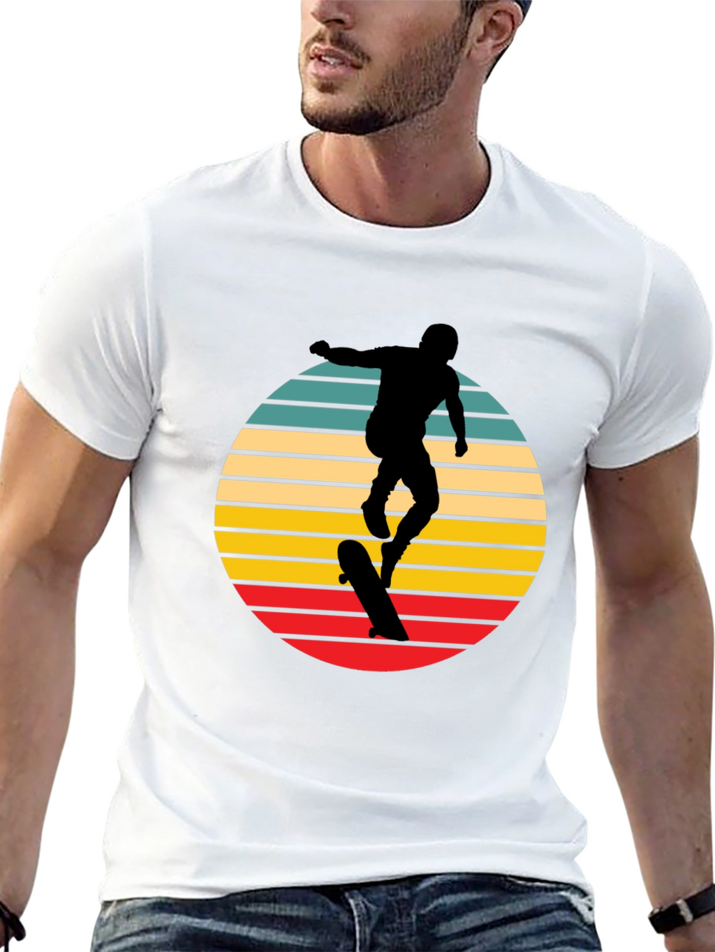 Retro Skateboarder Graphic Tee - Black