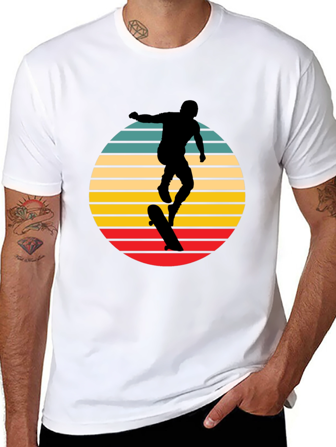 Retro Skateboarder Graphic Tee - Black