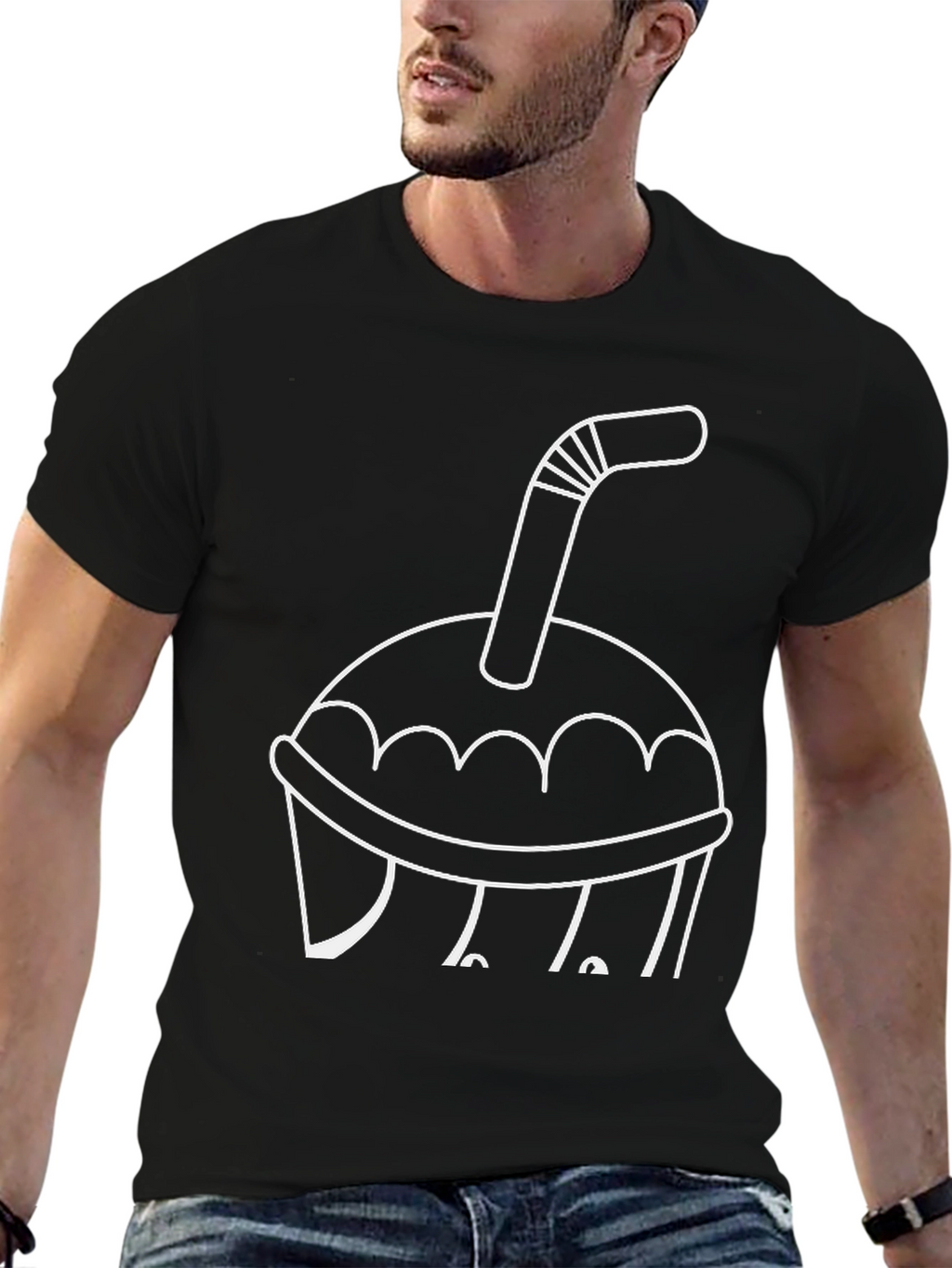 Drink Cup T-Shirt - Black Casual Tee