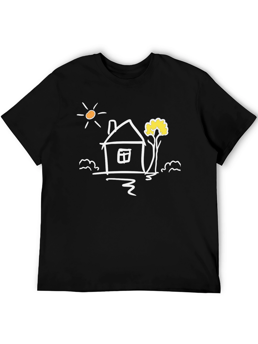 Black Cotton Tee with Whimsical House Graphic
