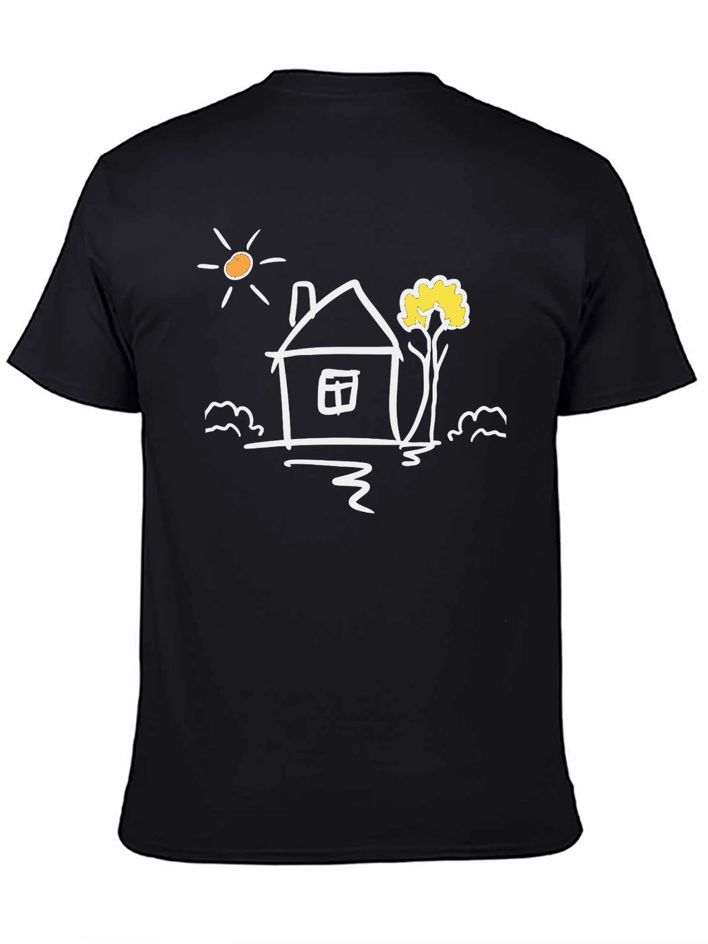 Black Cotton Tee with Whimsical House Graphic