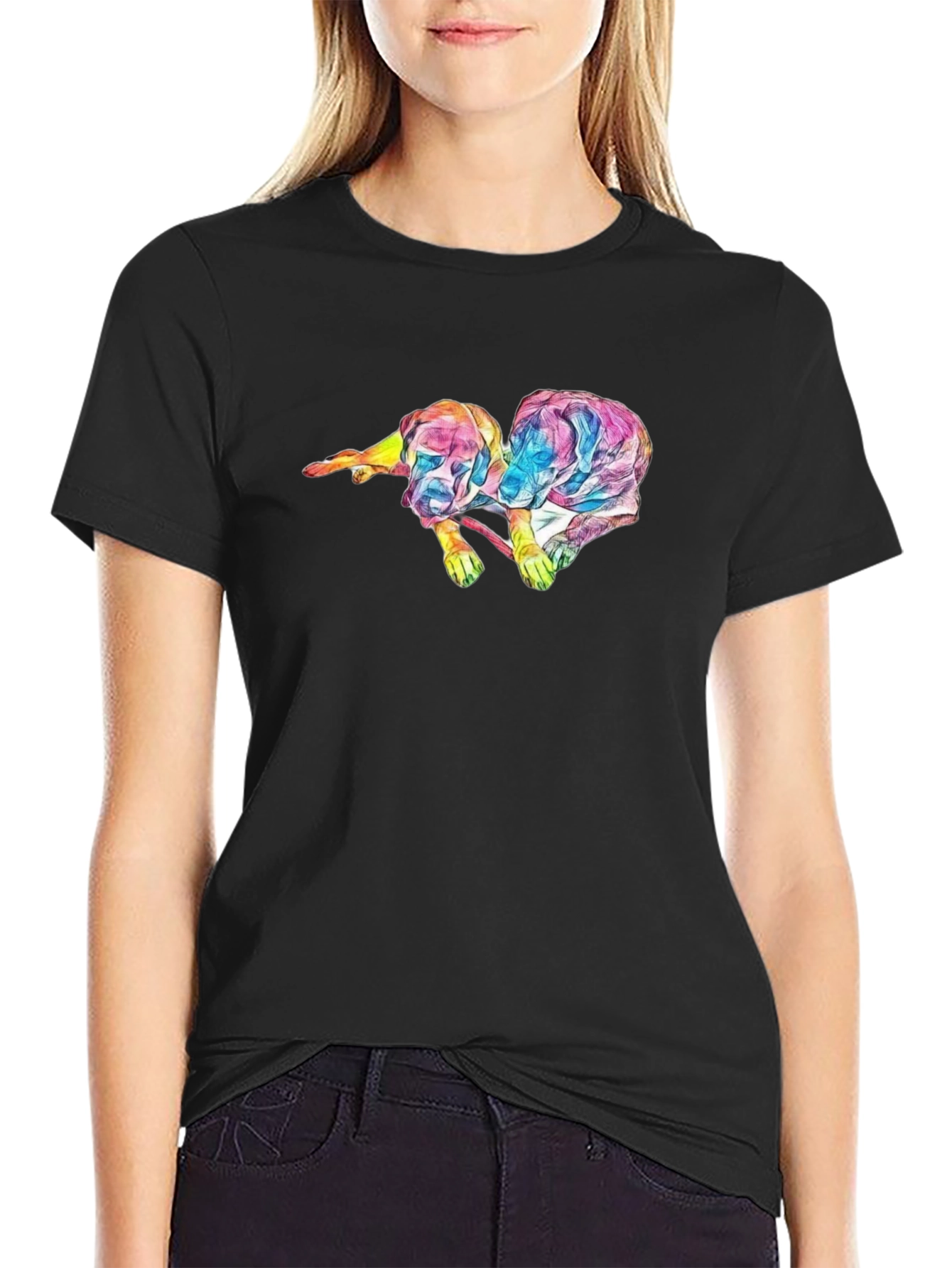 Abstract Dog Graphic Black T-Shirt