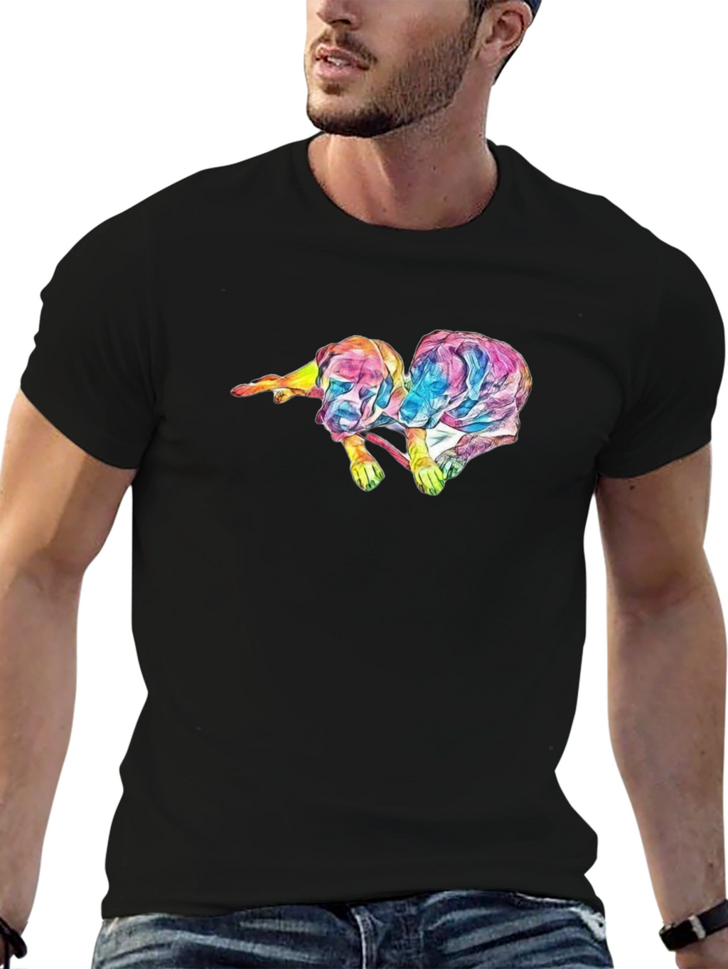 Abstract Dog Graphic Black T-Shirt