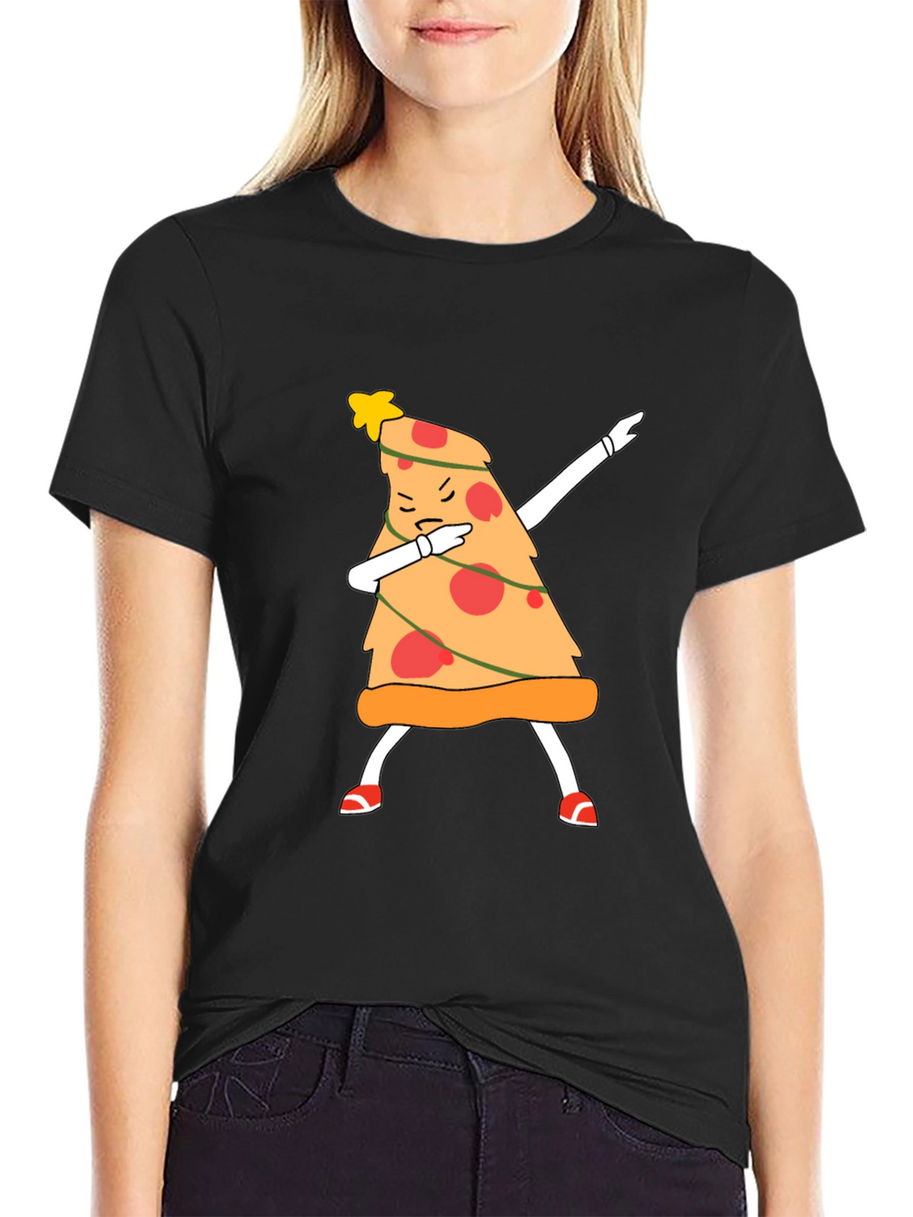 Dabbing Pizza Slice Christmas Tree T-Shirt