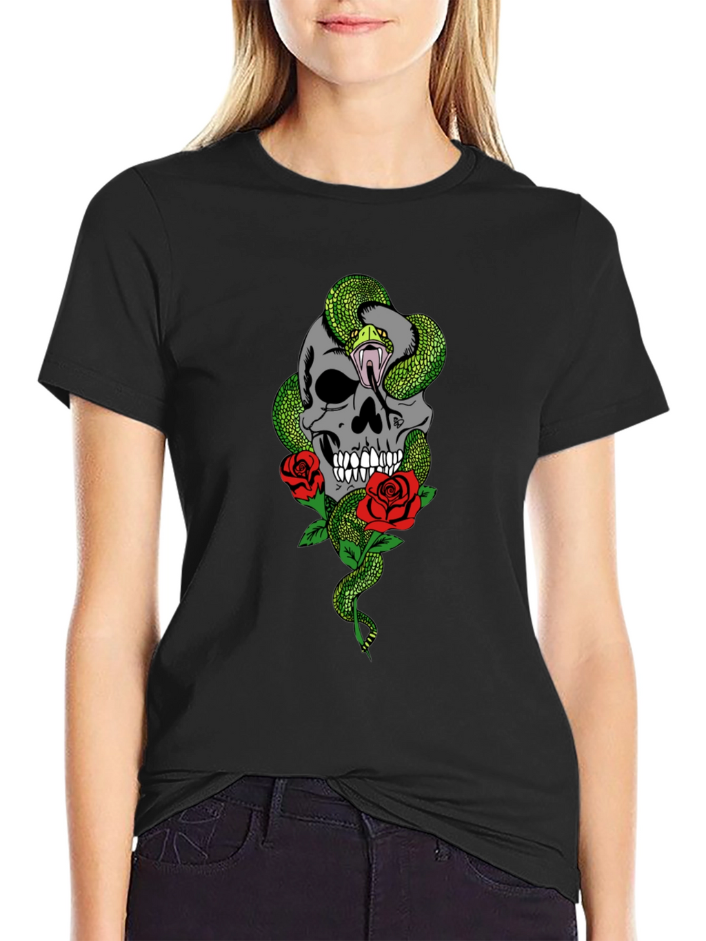 Skull Snake & Roses Graphic T-Shirt