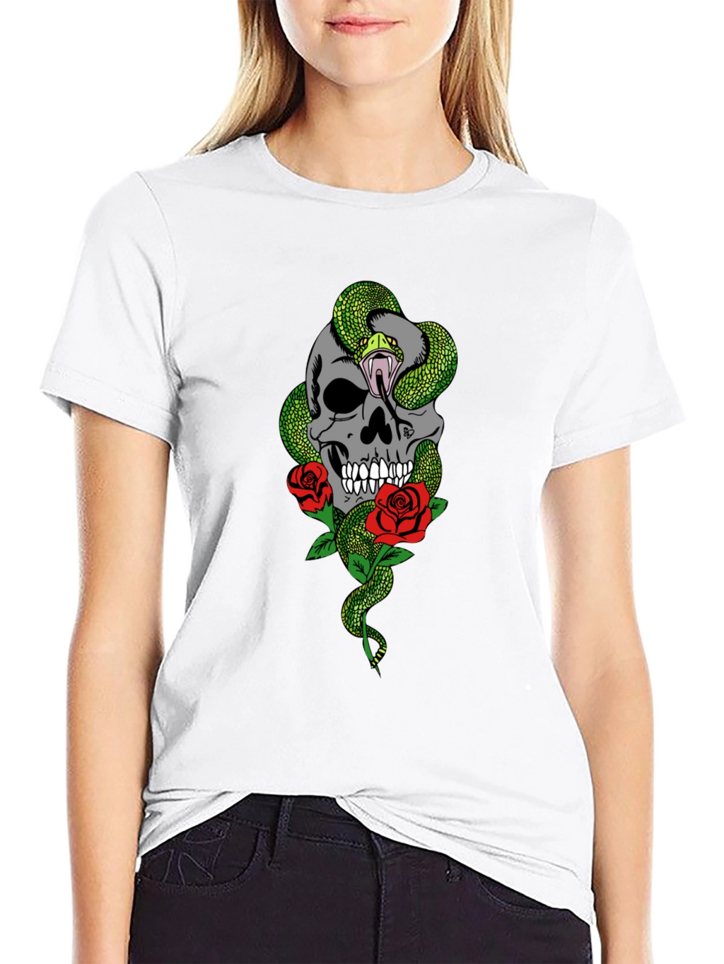Skull Snake & Roses Graphic T-Shirt