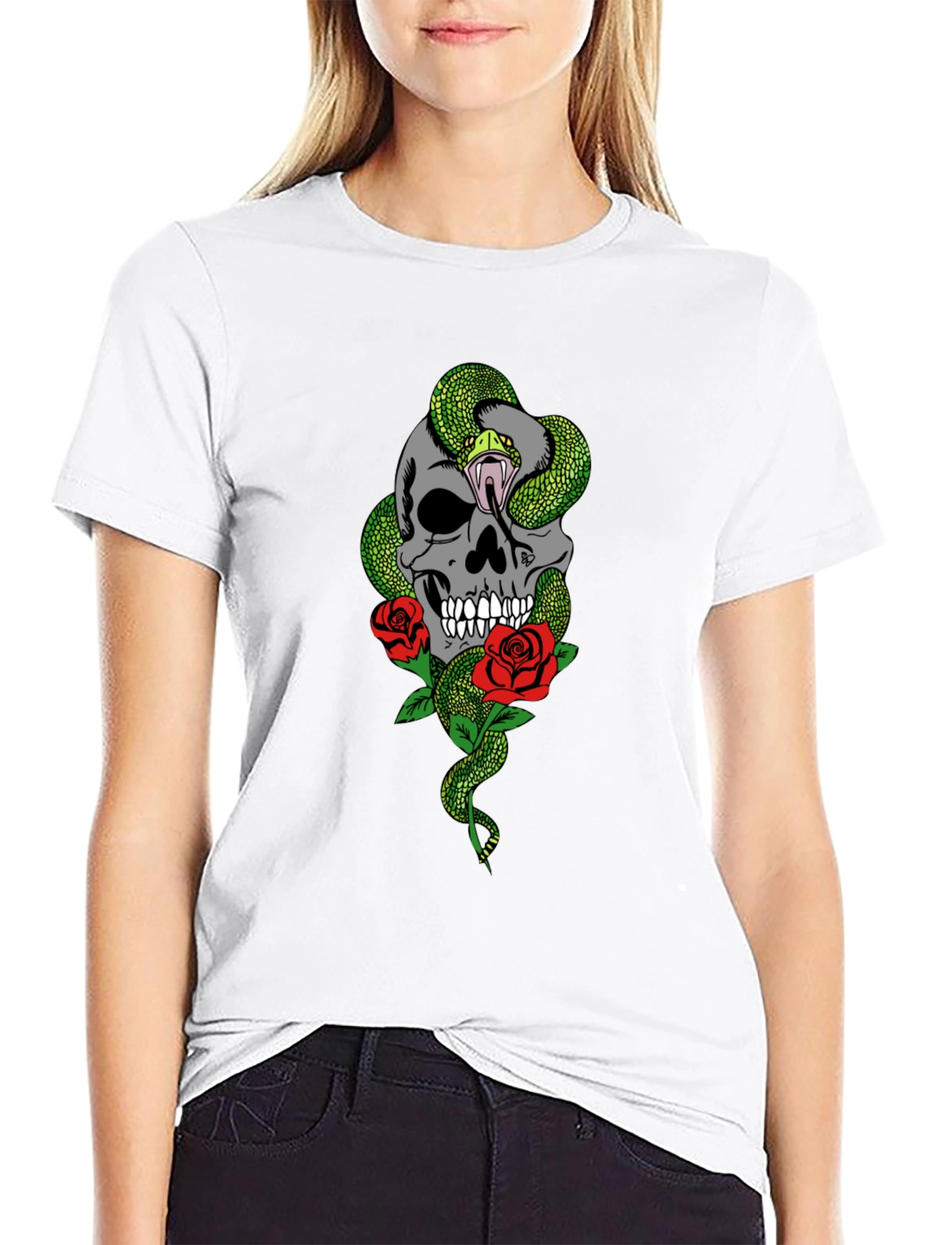 Skull Snake & Roses Graphic T-Shirt