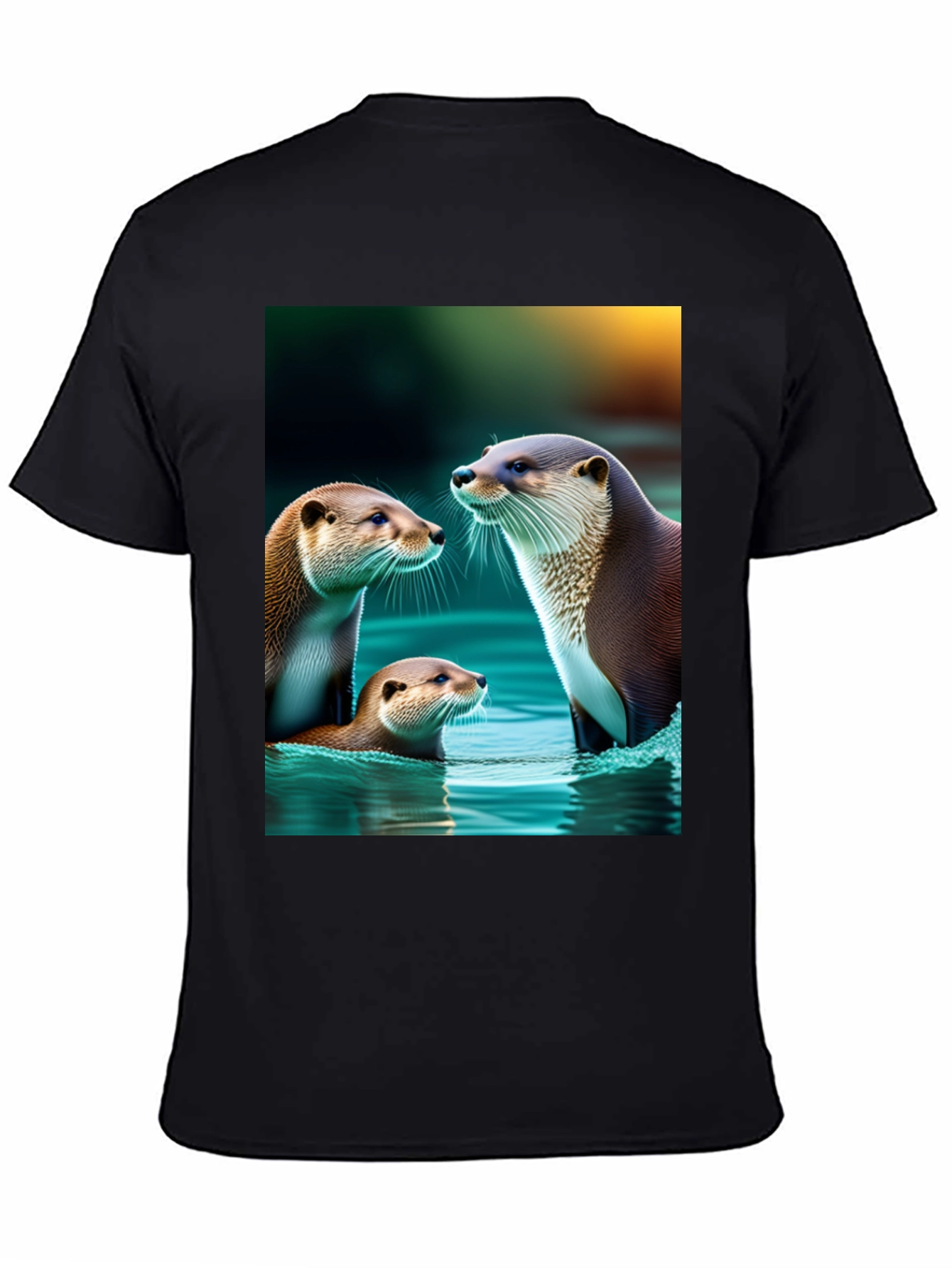 Otter Family Graphic Tee - Black Cotton Blend