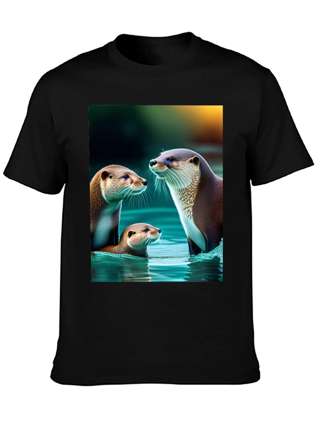 Otter Family Graphic Tee - Black Cotton Blend