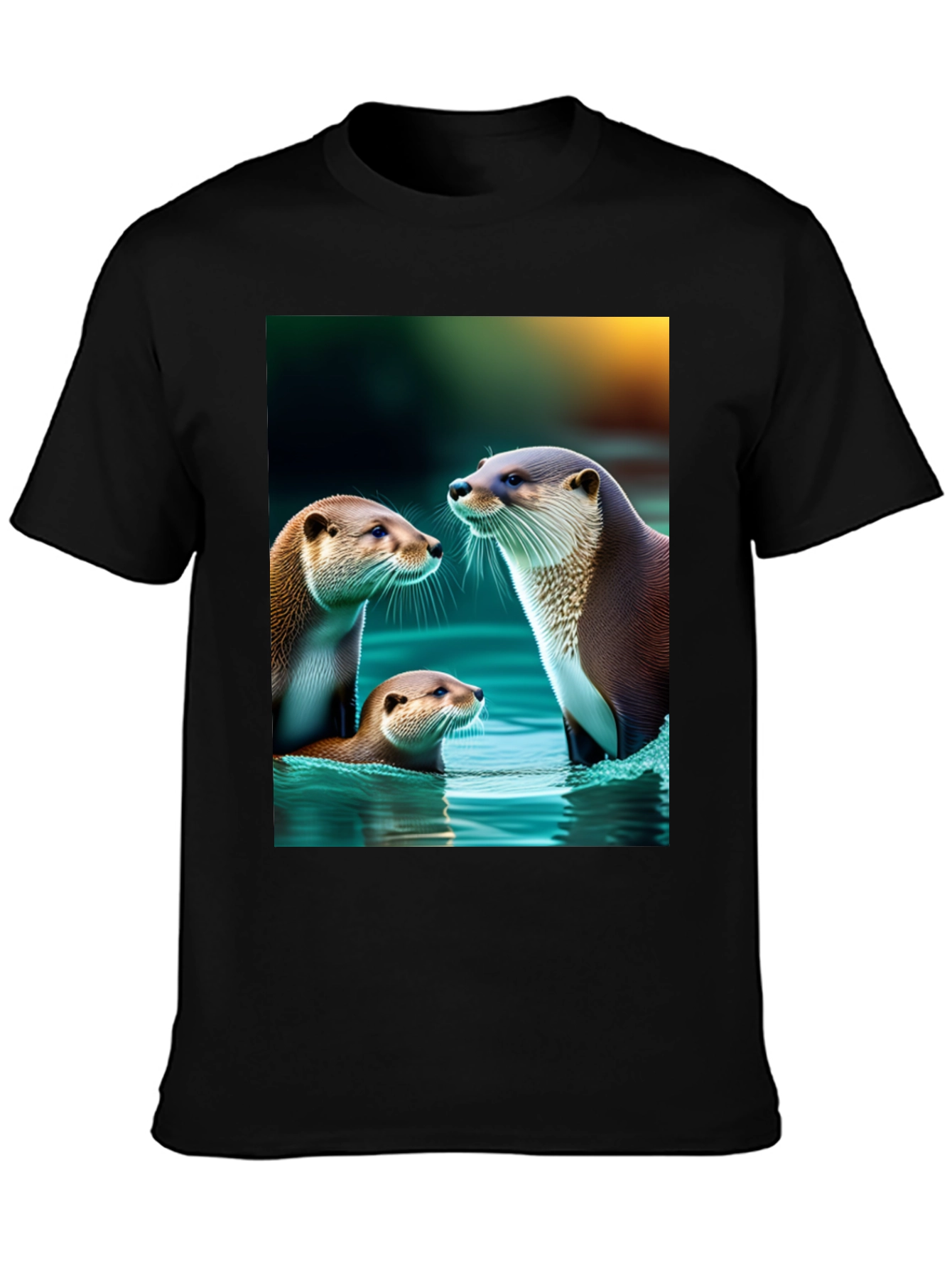 Otter Family Graphic Tee - Black Cotton Blend