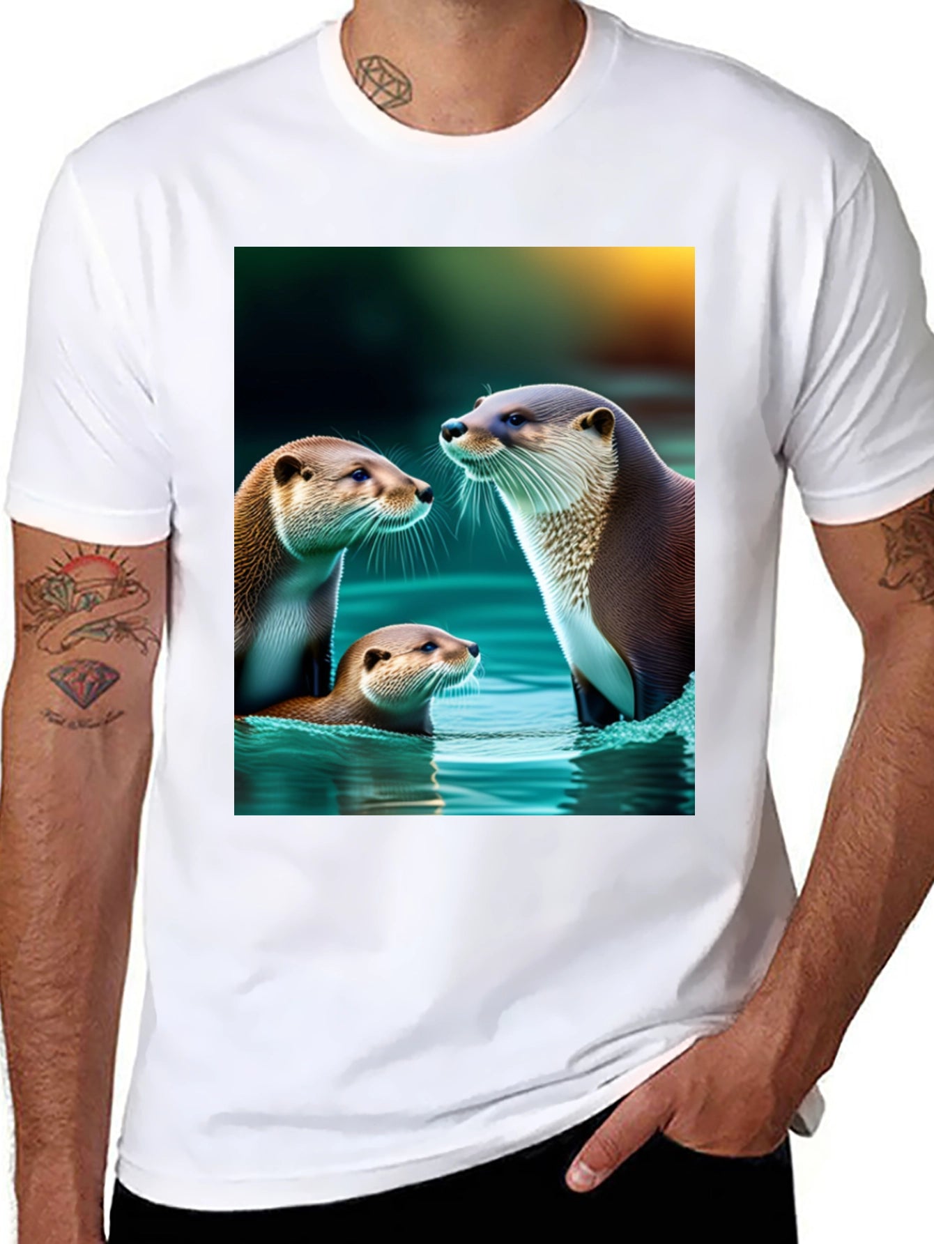 Otter Family Graphic Tee - Black Cotton Blend