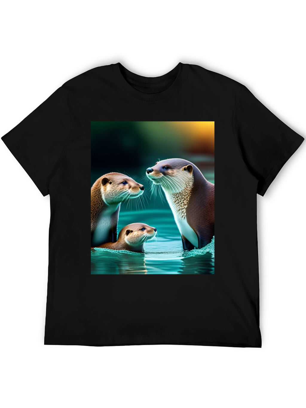 Otter Family Graphic Tee - Black Cotton Blend