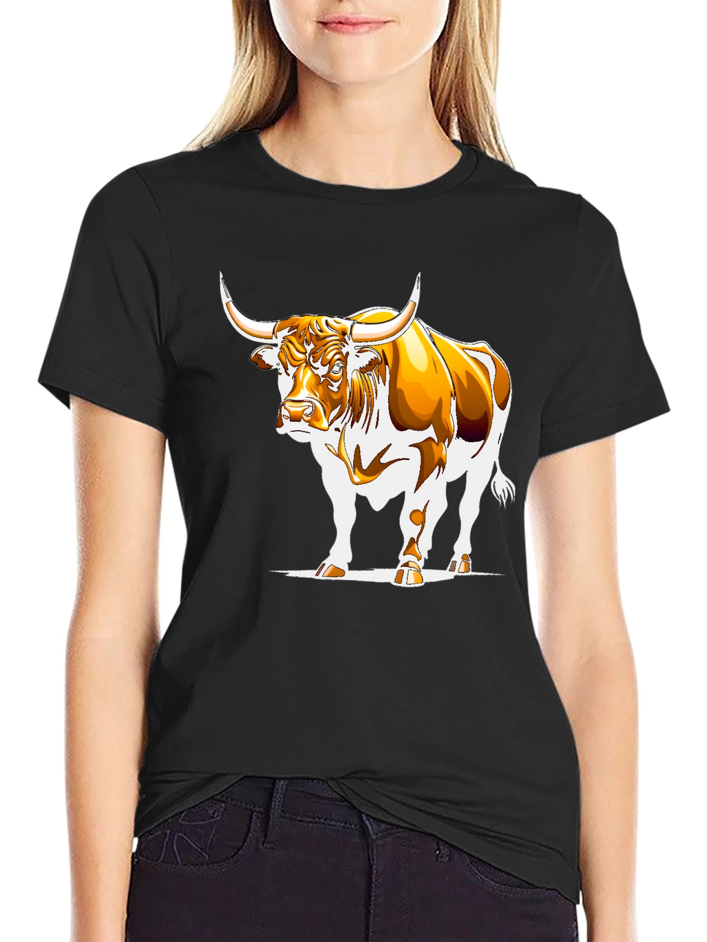 Bull Graphic Black T-Shirt - Bold Animal Design