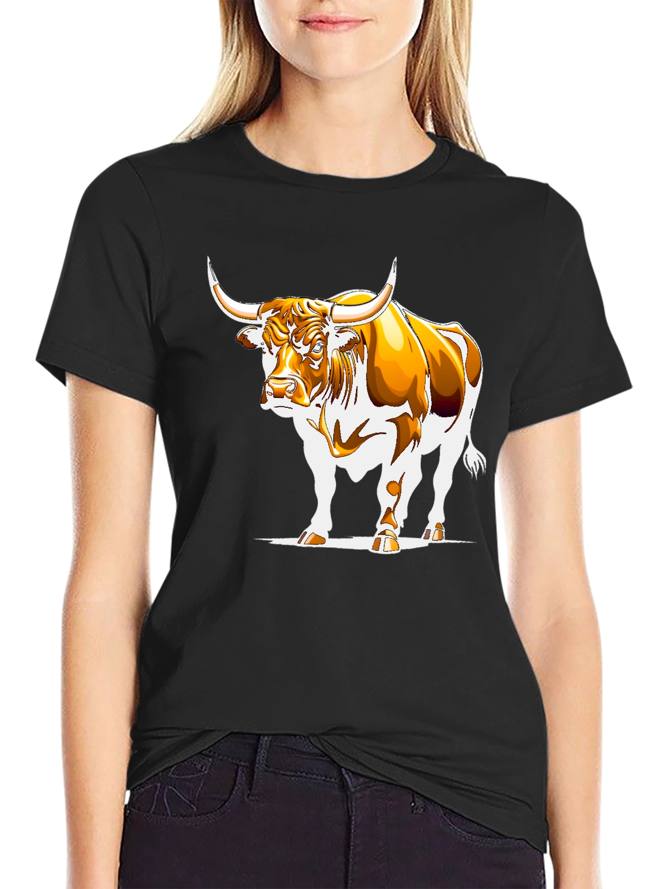 Bull Graphic Black T-Shirt - Bold Animal Design