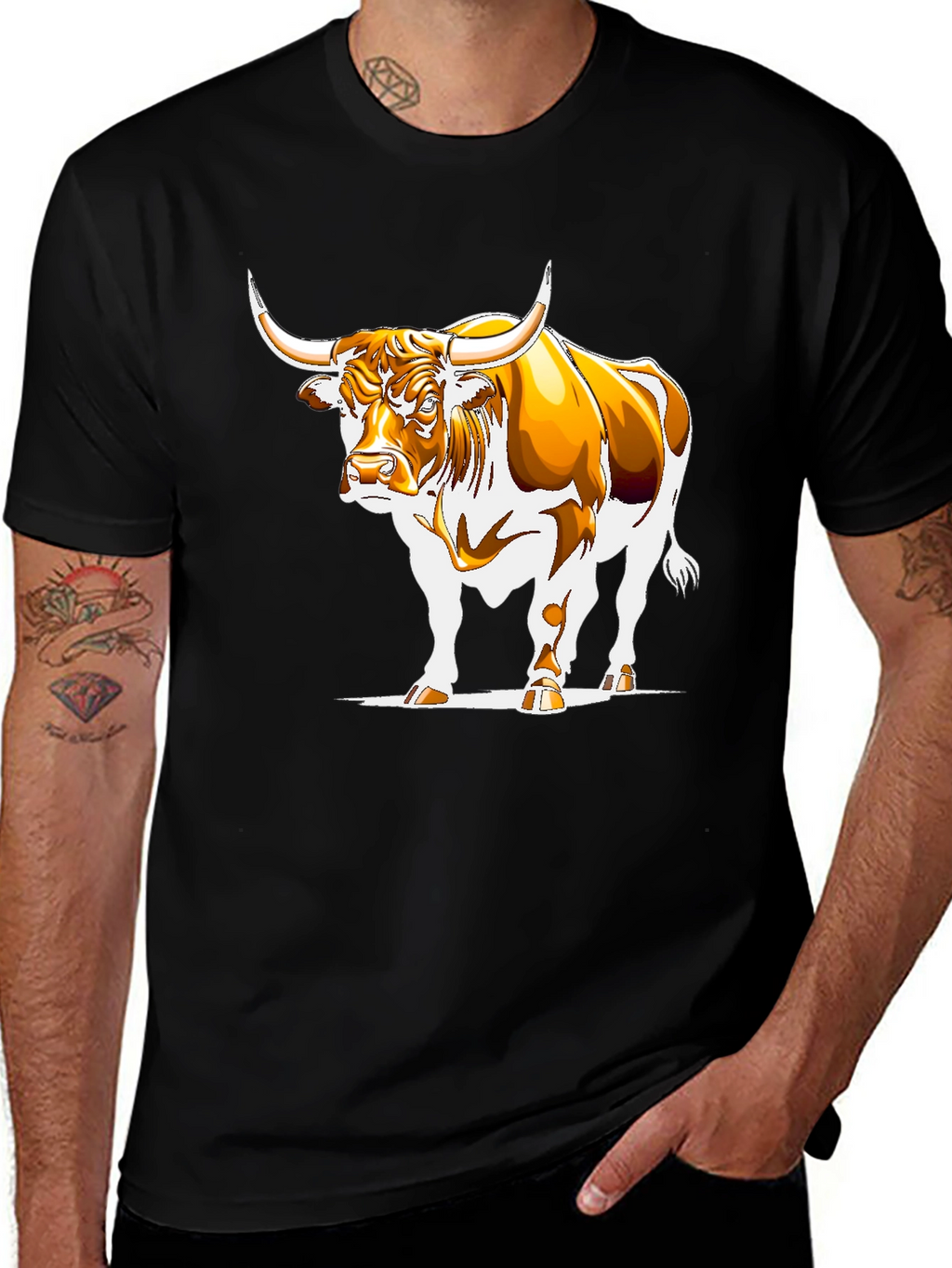 Bull Graphic Black T-Shirt - Bold Animal Design