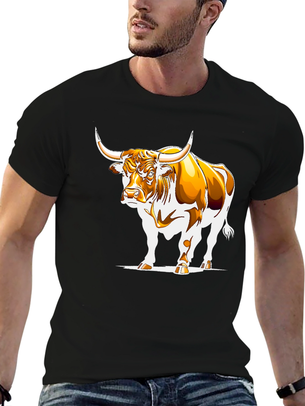 Bull Graphic Black T-Shirt - Bold Animal Design