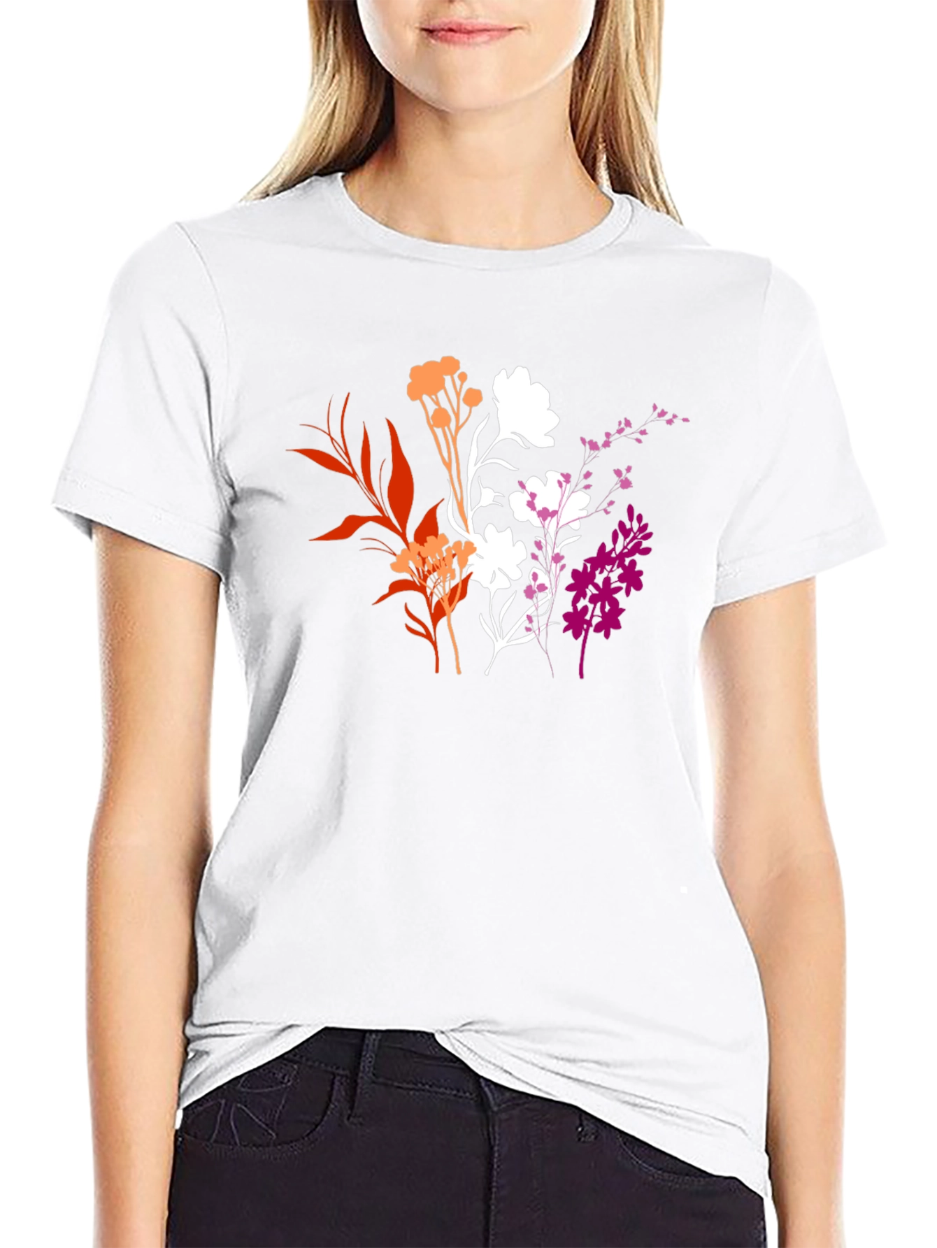 Floral Lesbian Pride Black T-Shirt