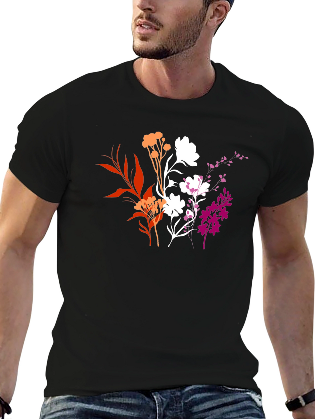 Floral Lesbian Pride Black T-Shirt