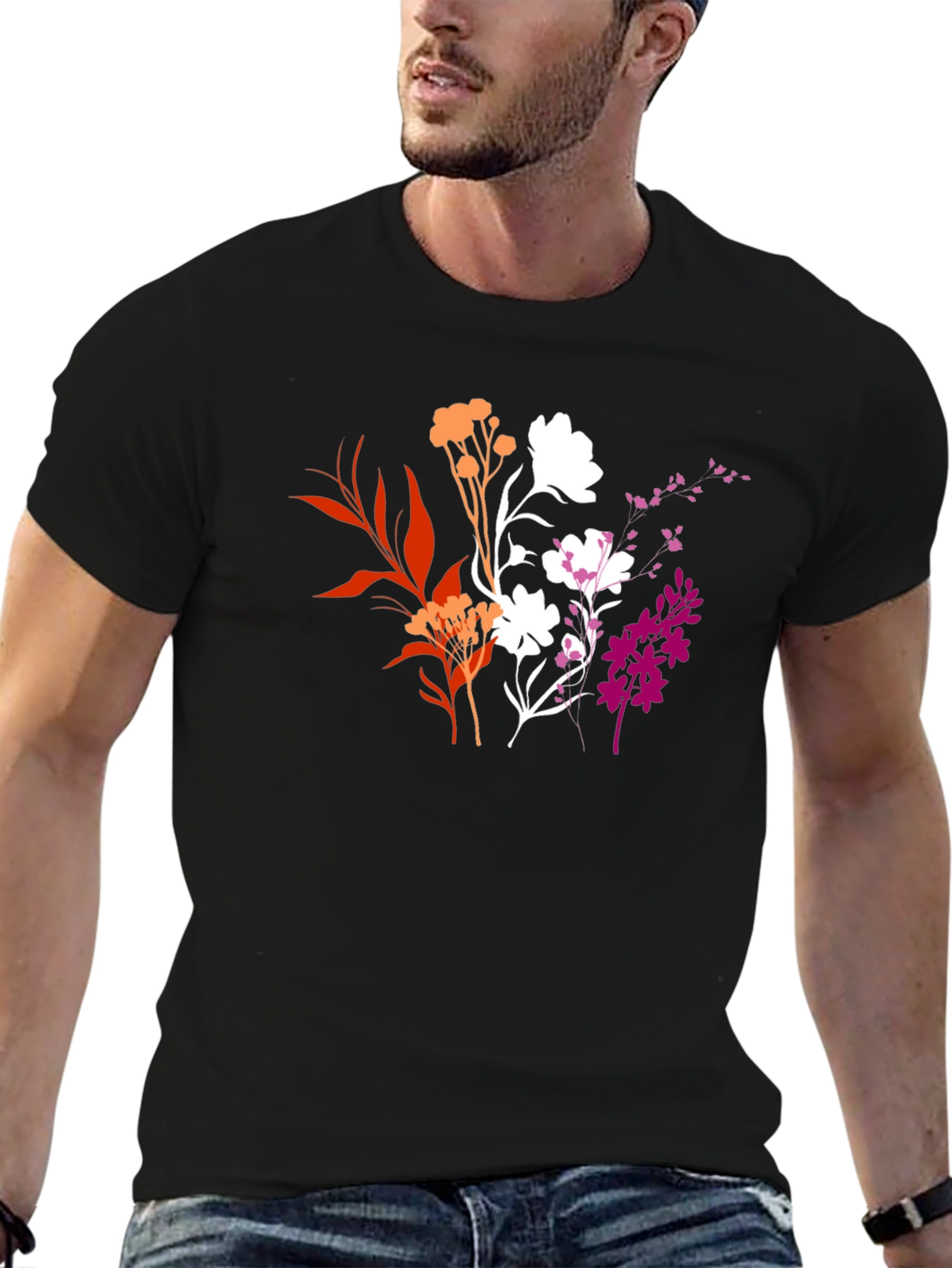 Floral Lesbian Pride Black T-Shirt
