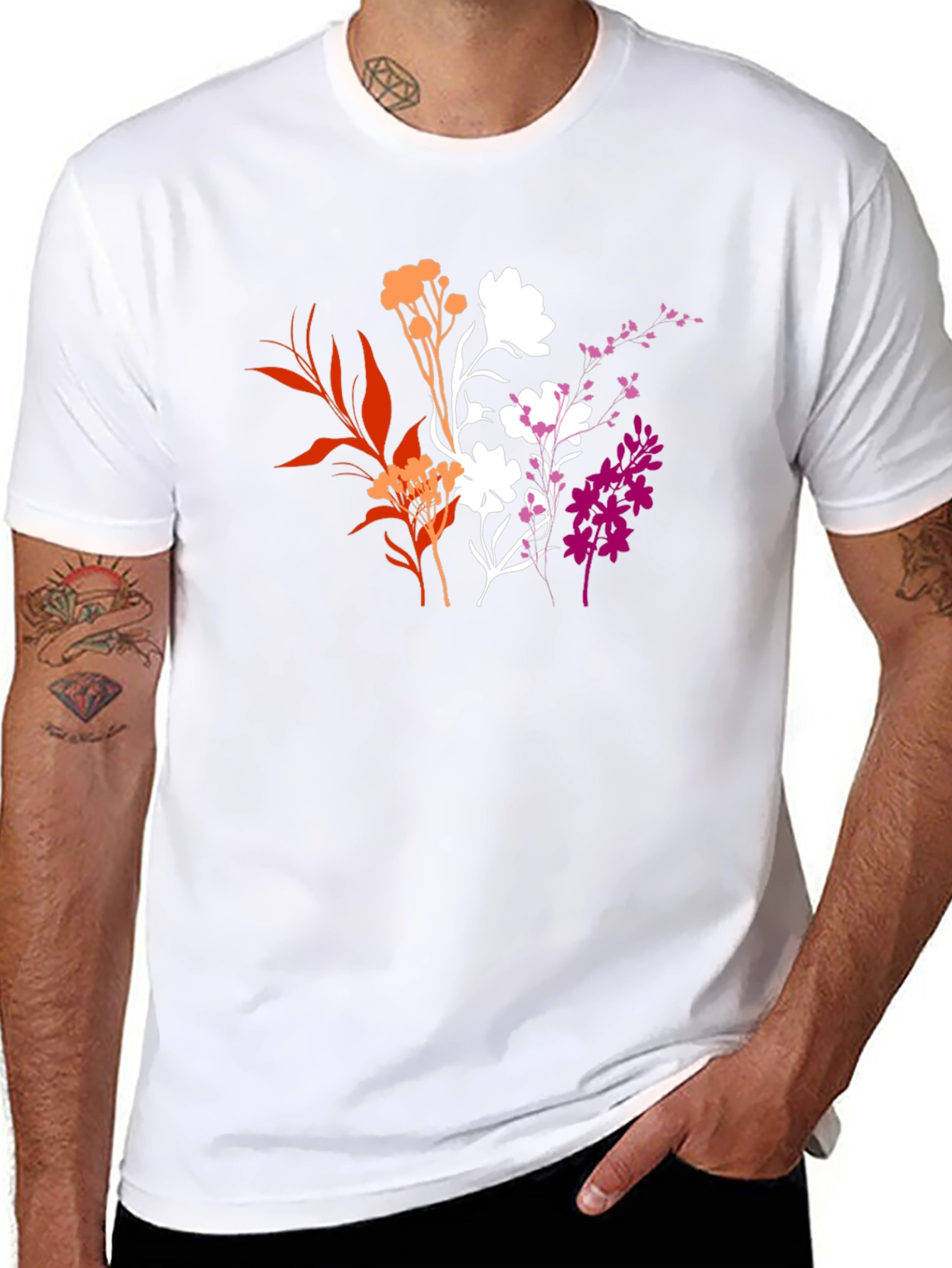 Floral Lesbian Pride Black T-Shirt