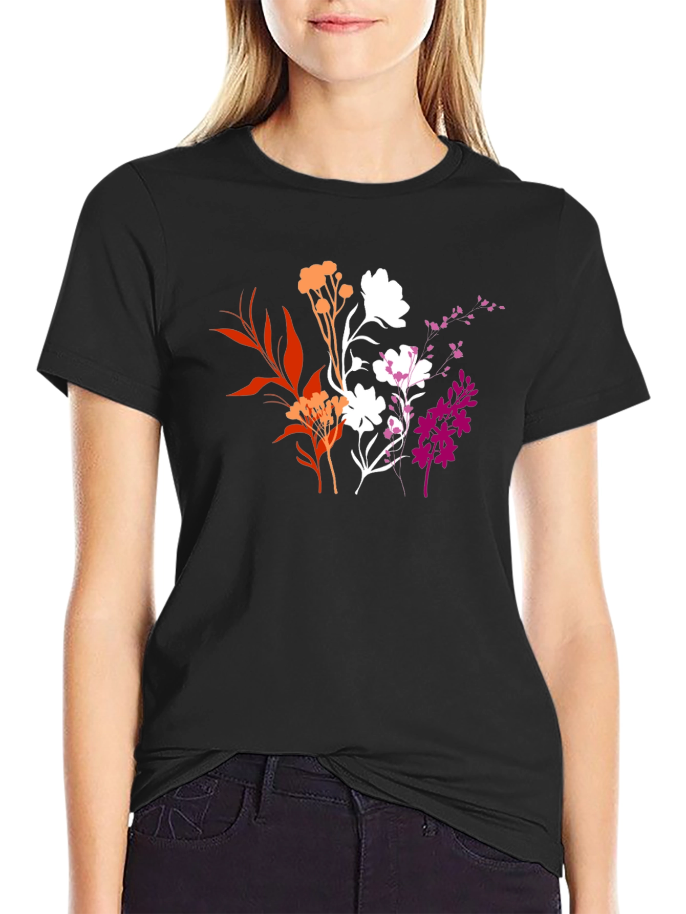 Floral Lesbian Pride Black T-Shirt