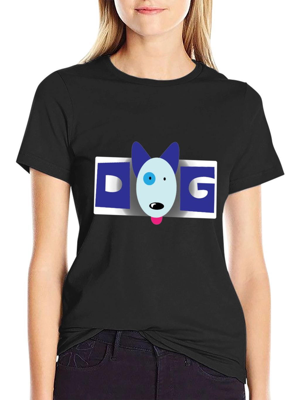 Dog Cartoon Graphic Mens Black T-Shirt