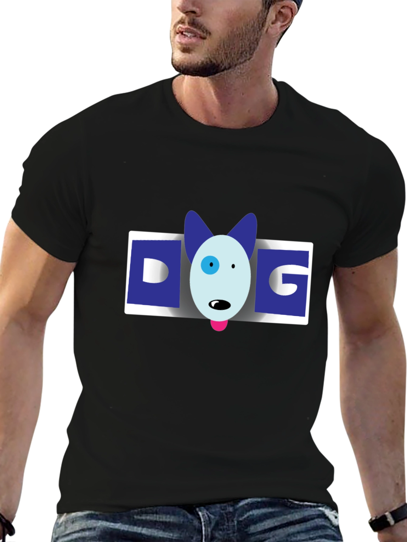Dog Cartoon Graphic Mens Black T-Shirt