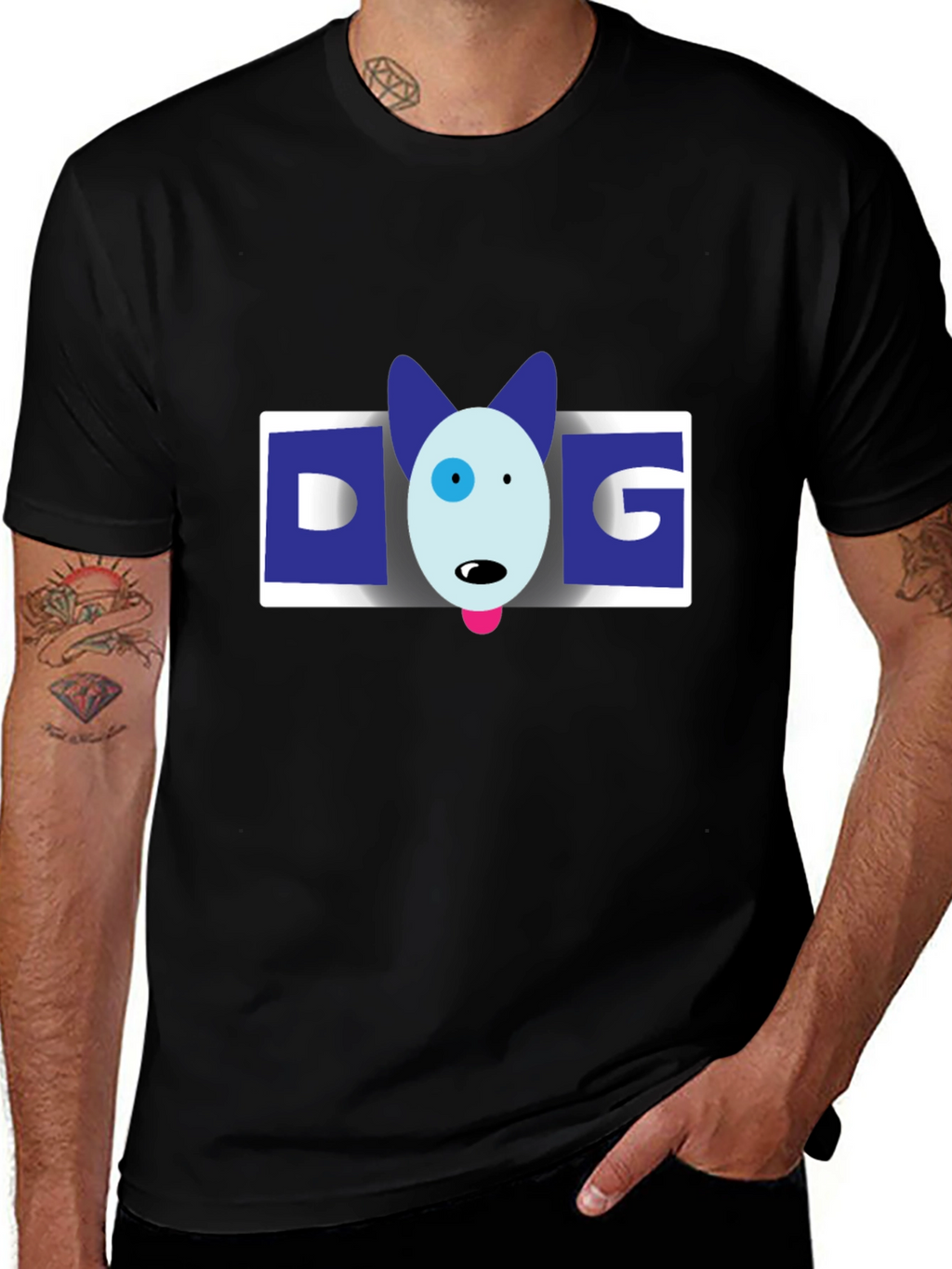 Dog Cartoon Graphic Mens Black T-Shirt