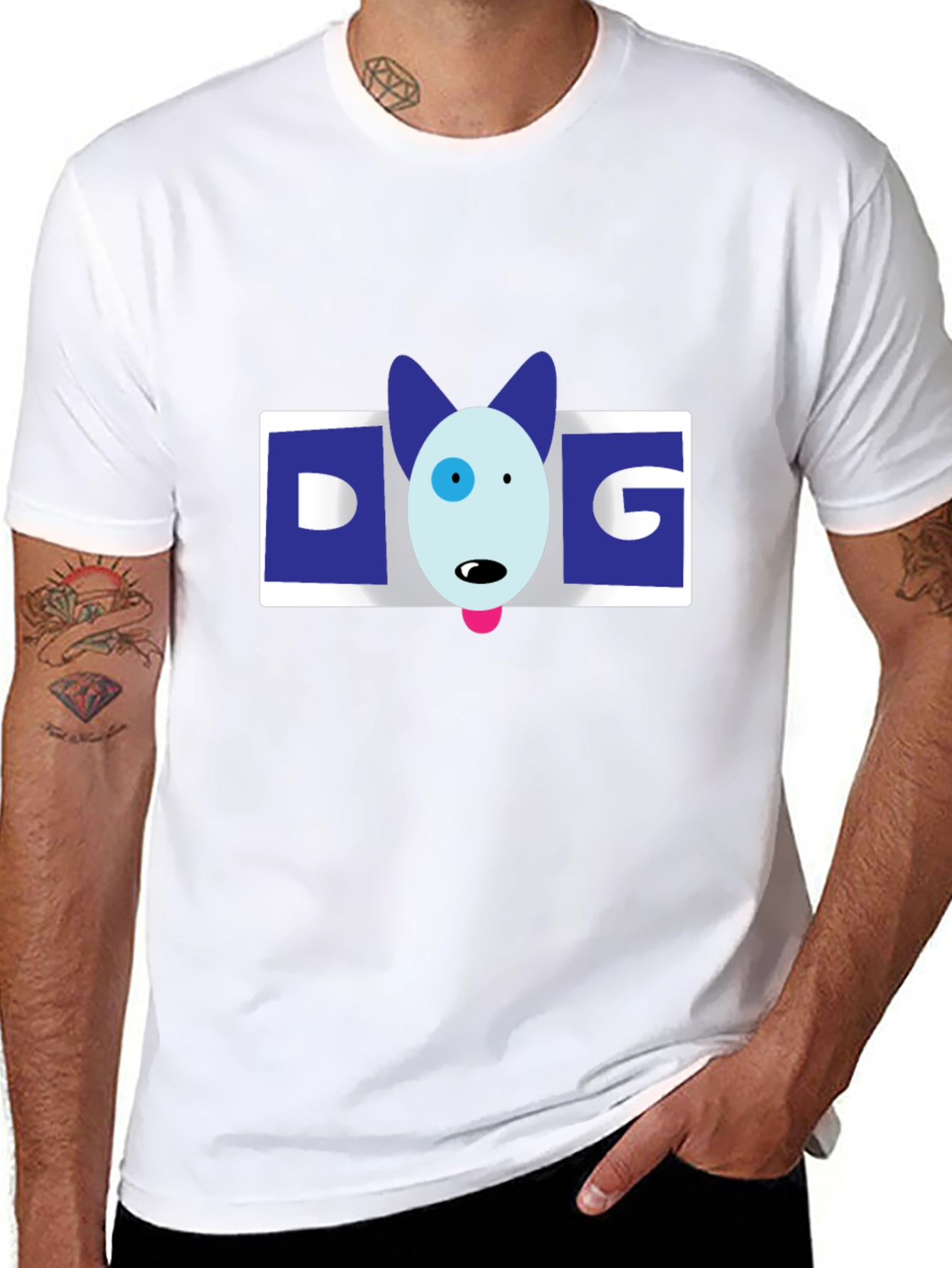 Dog Cartoon Graphic Mens Black T-Shirt