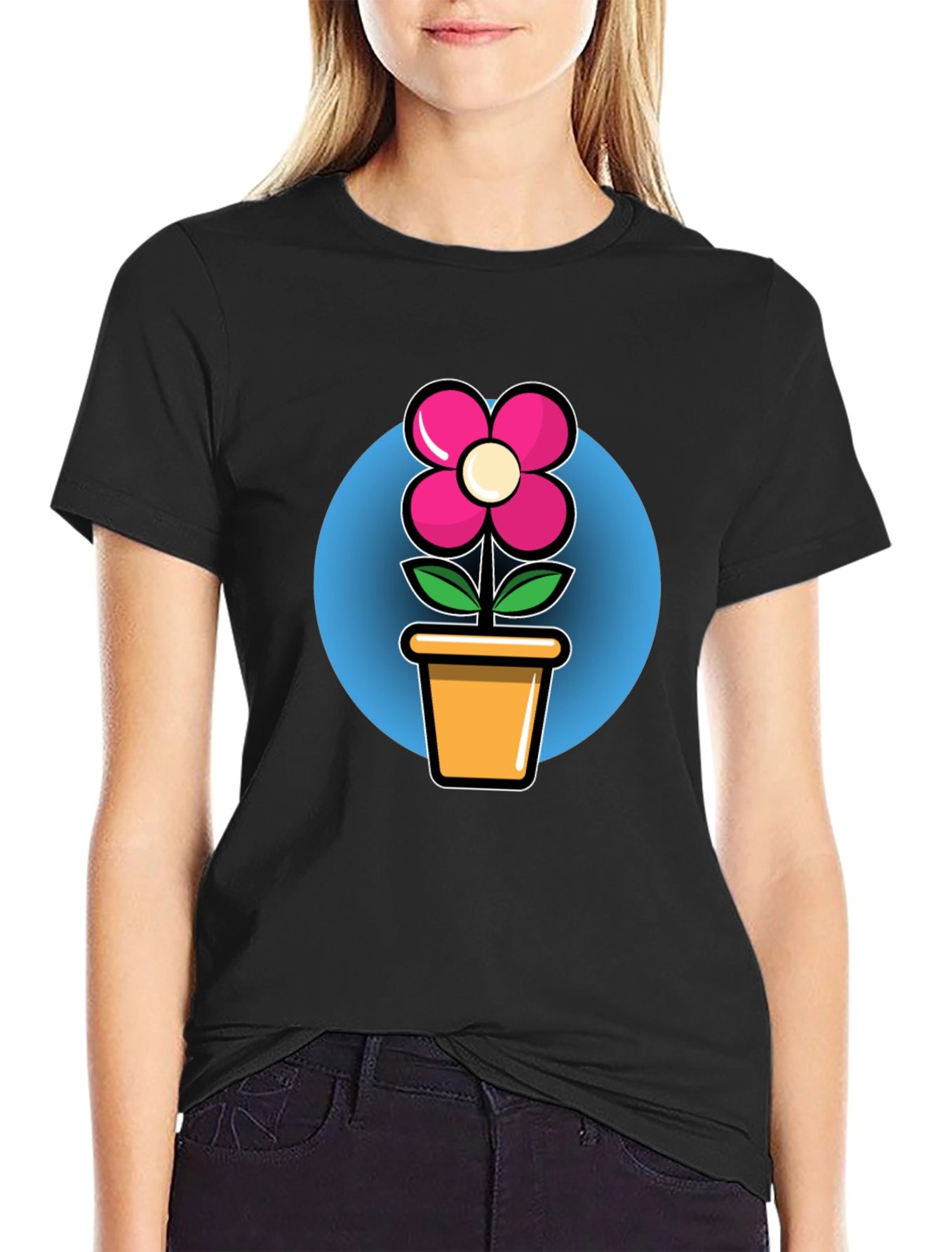 Flower in Pot Graphic Tee - Black