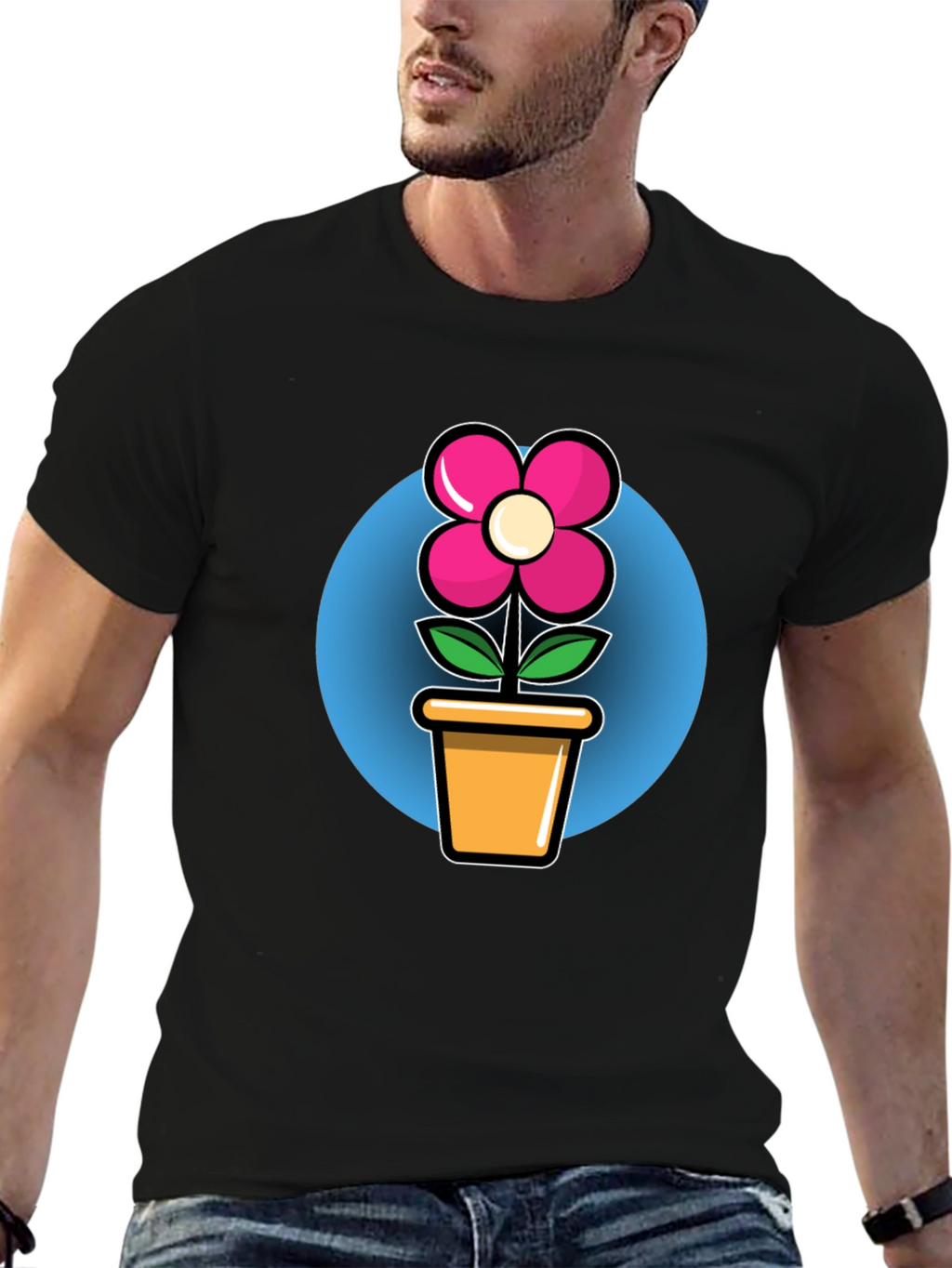 Flower in Pot Graphic Tee - Black