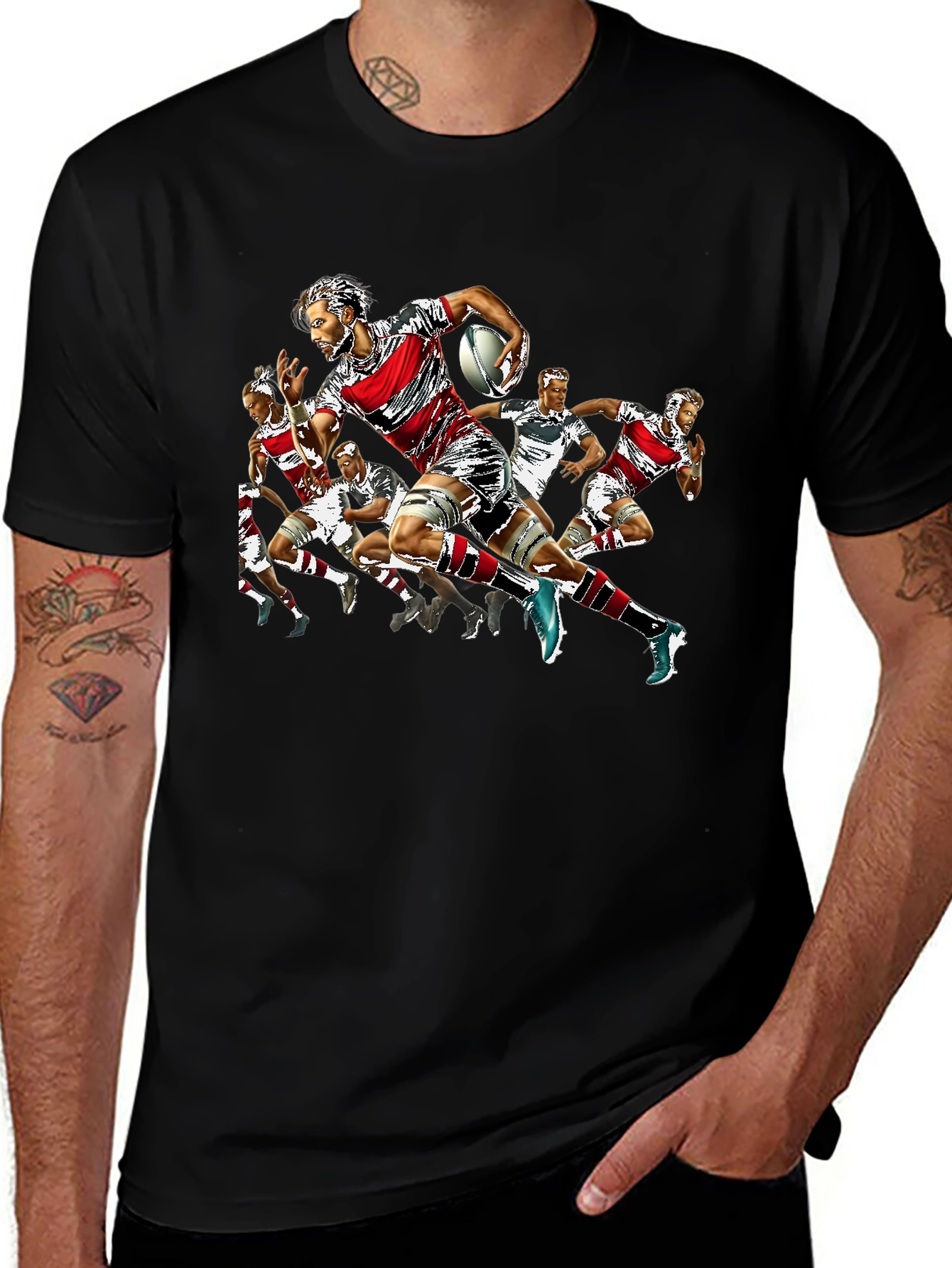 Rugby Player Graphic Print Crew Neck T-Shirt