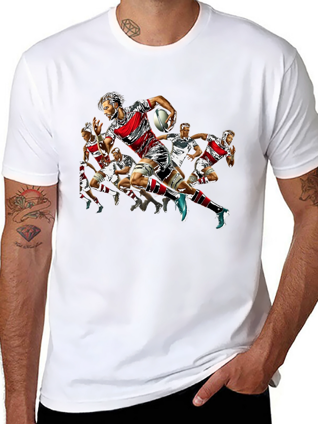 Rugby Player Graphic Print Crew Neck T-Shirt