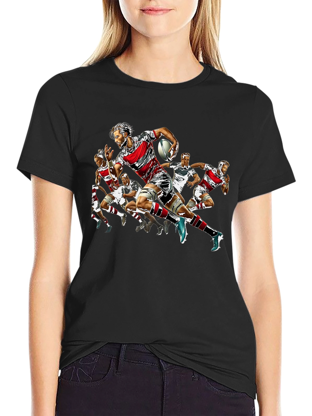 Rugby Player Graphic Print Crew Neck T-Shirt