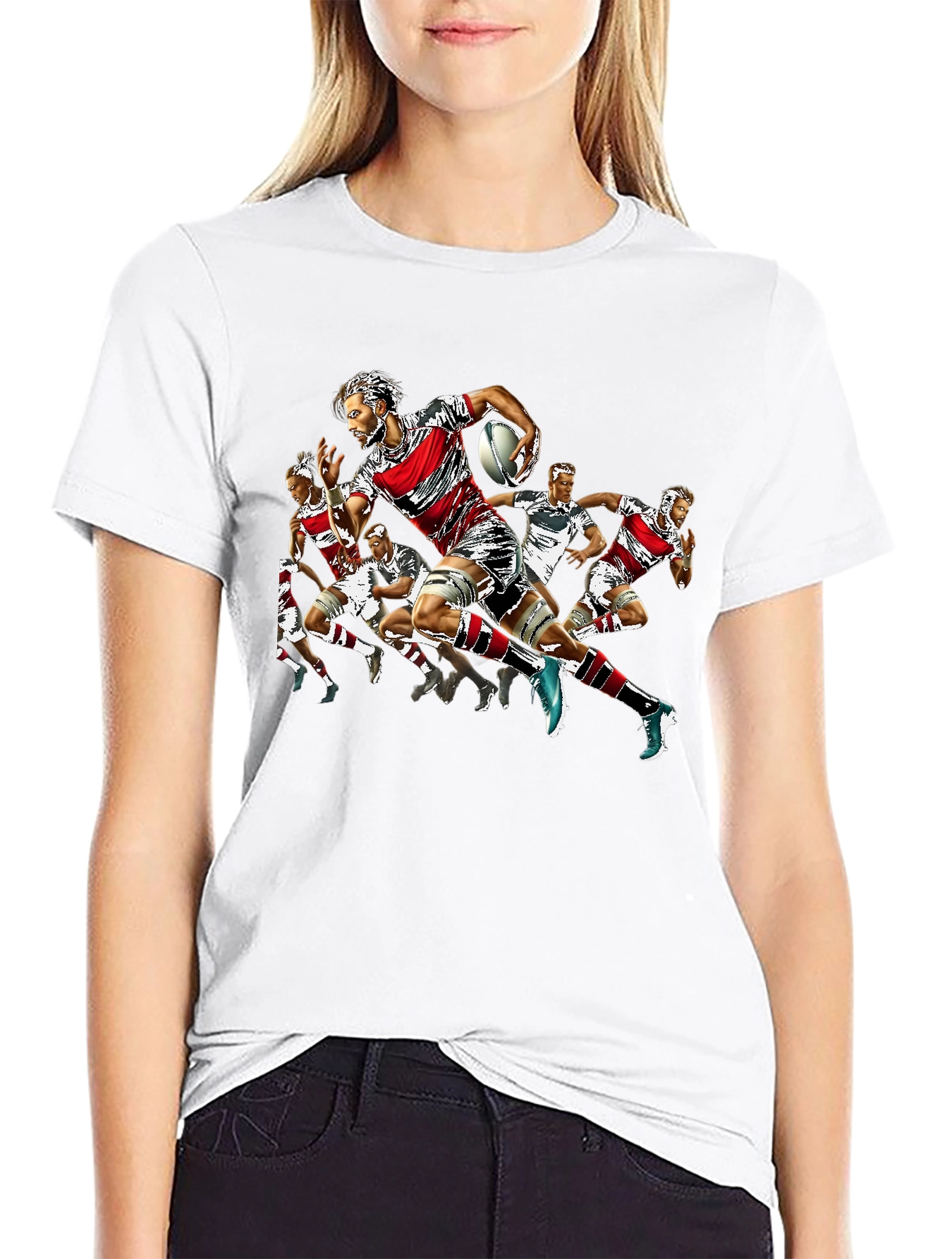 Rugby Player Graphic Print Crew Neck T-Shirt