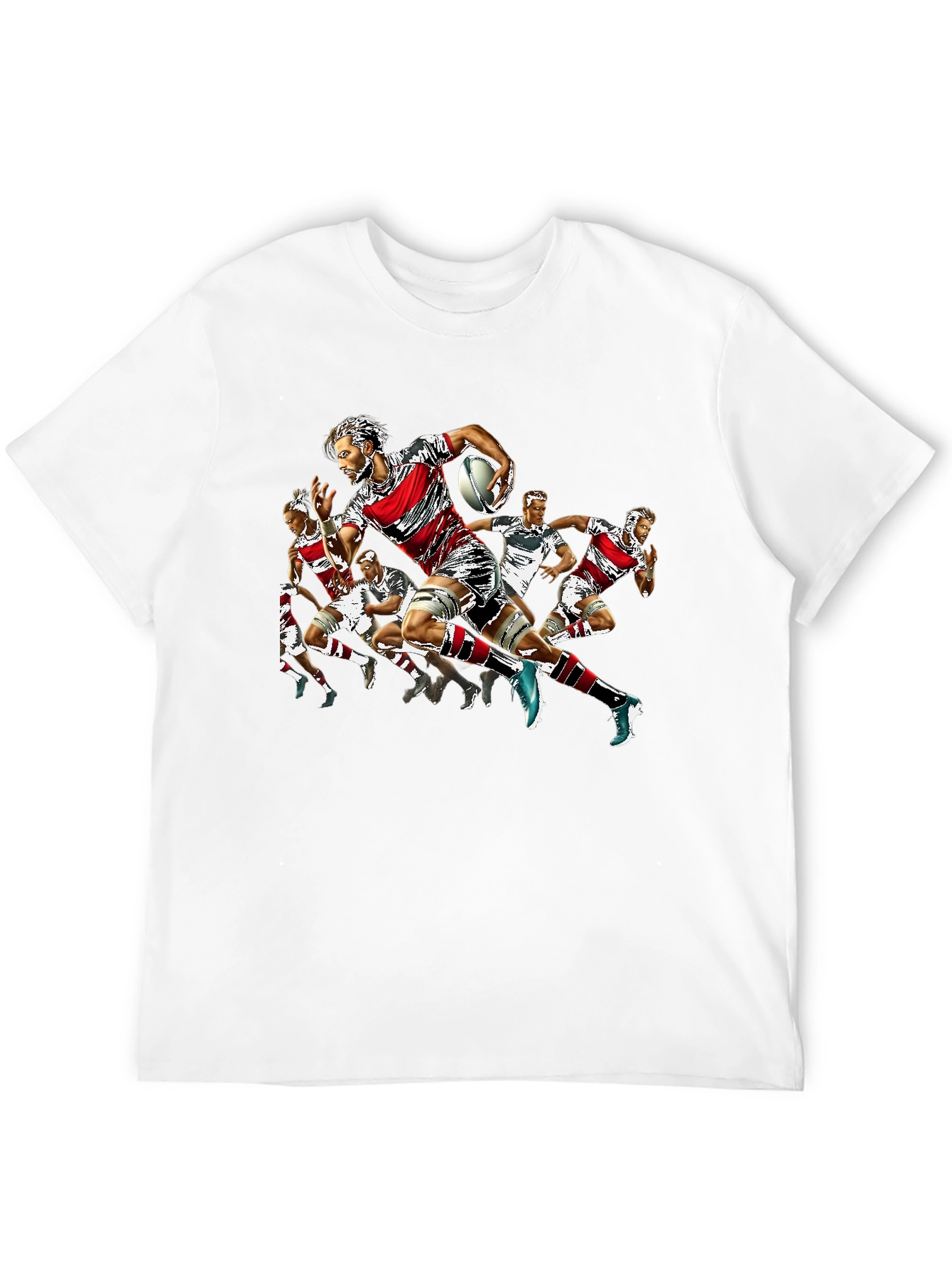 Rugby Player Graphic Print Crew Neck T-Shirt