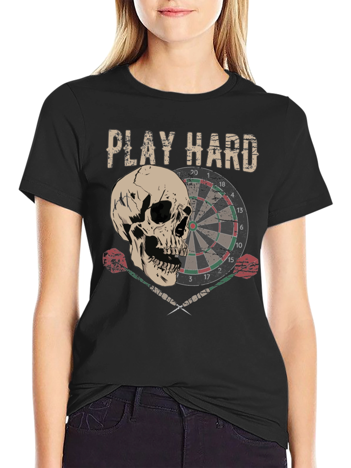 Play Hard Dartboard Skull Graphic T-Shirt
