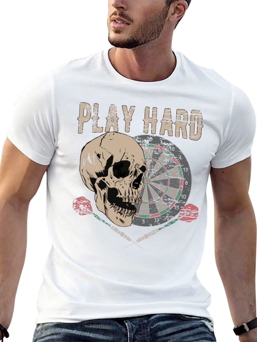 Play Hard Dartboard Skull Graphic T-Shirt