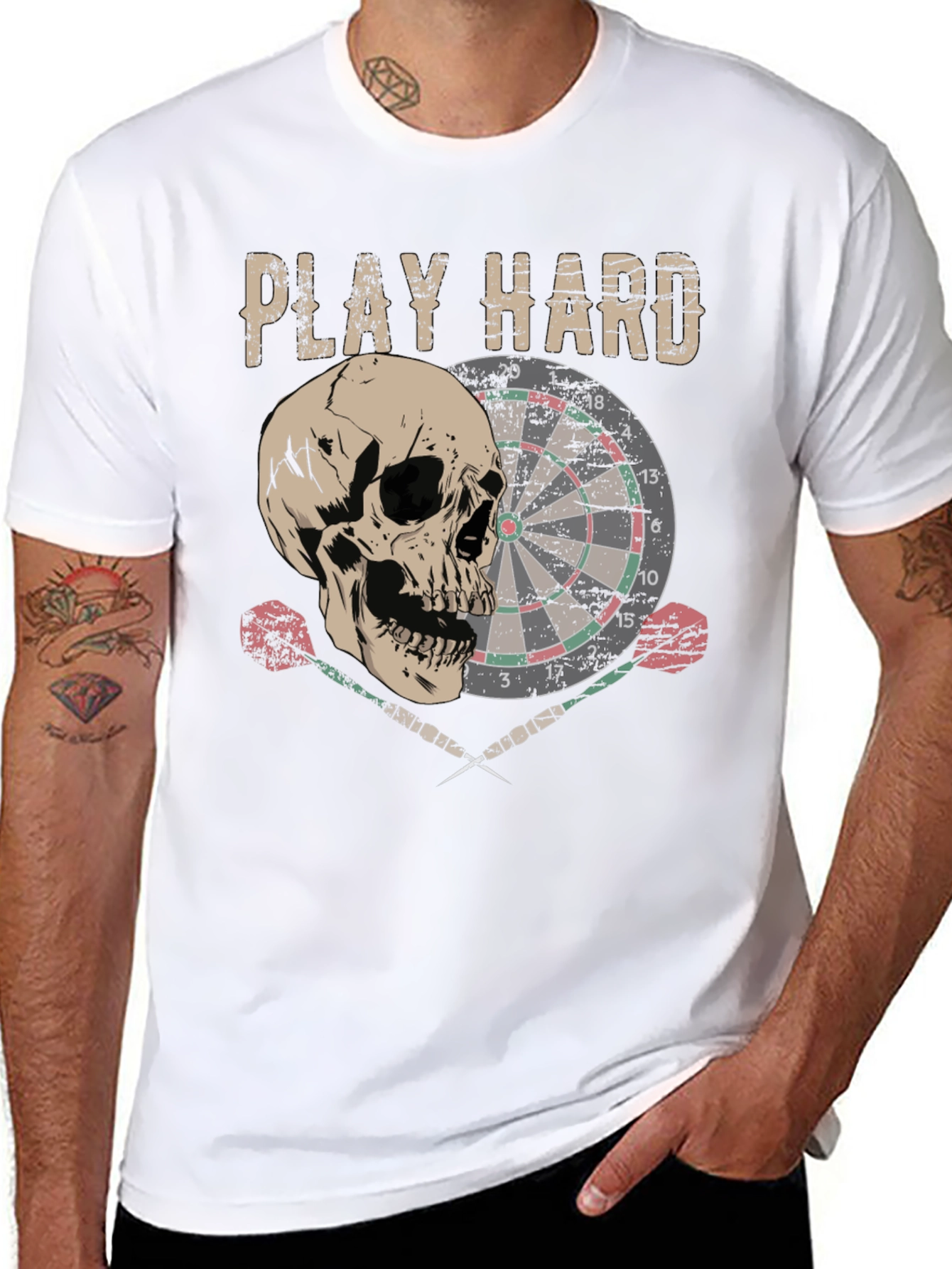 Play Hard Dartboard Skull Graphic T-Shirt