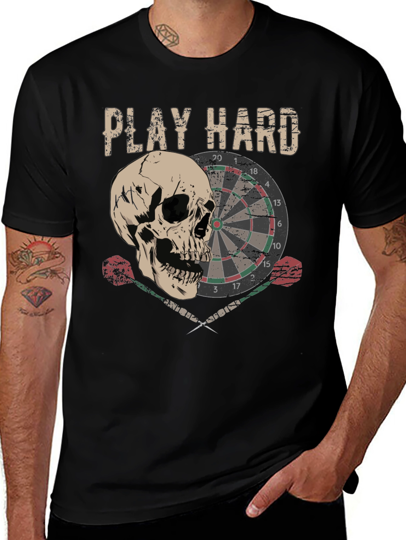 Play Hard Dartboard Skull Graphic T-Shirt