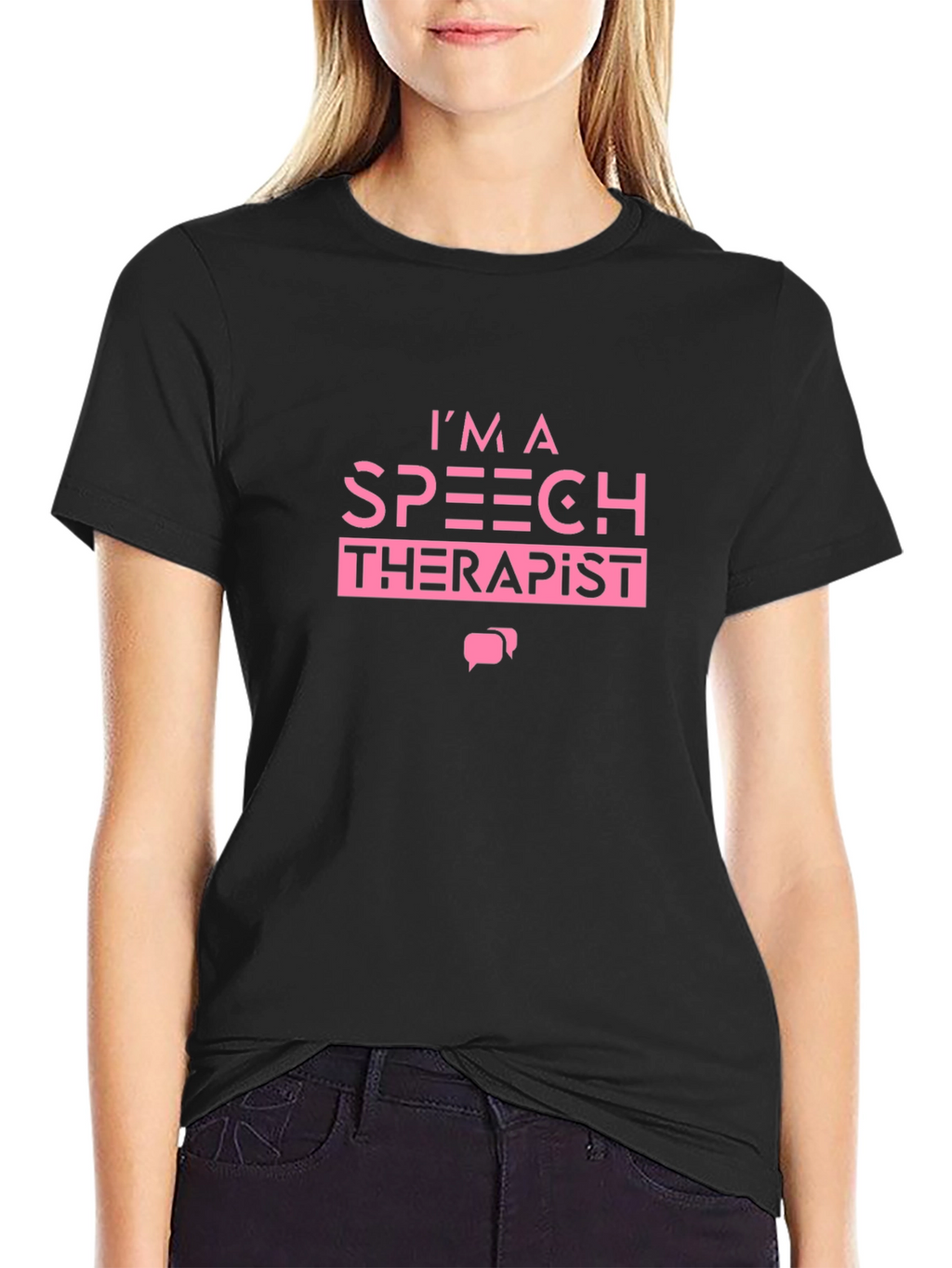 Speech Therapist Graphic T-Shirt Pink Text on Black