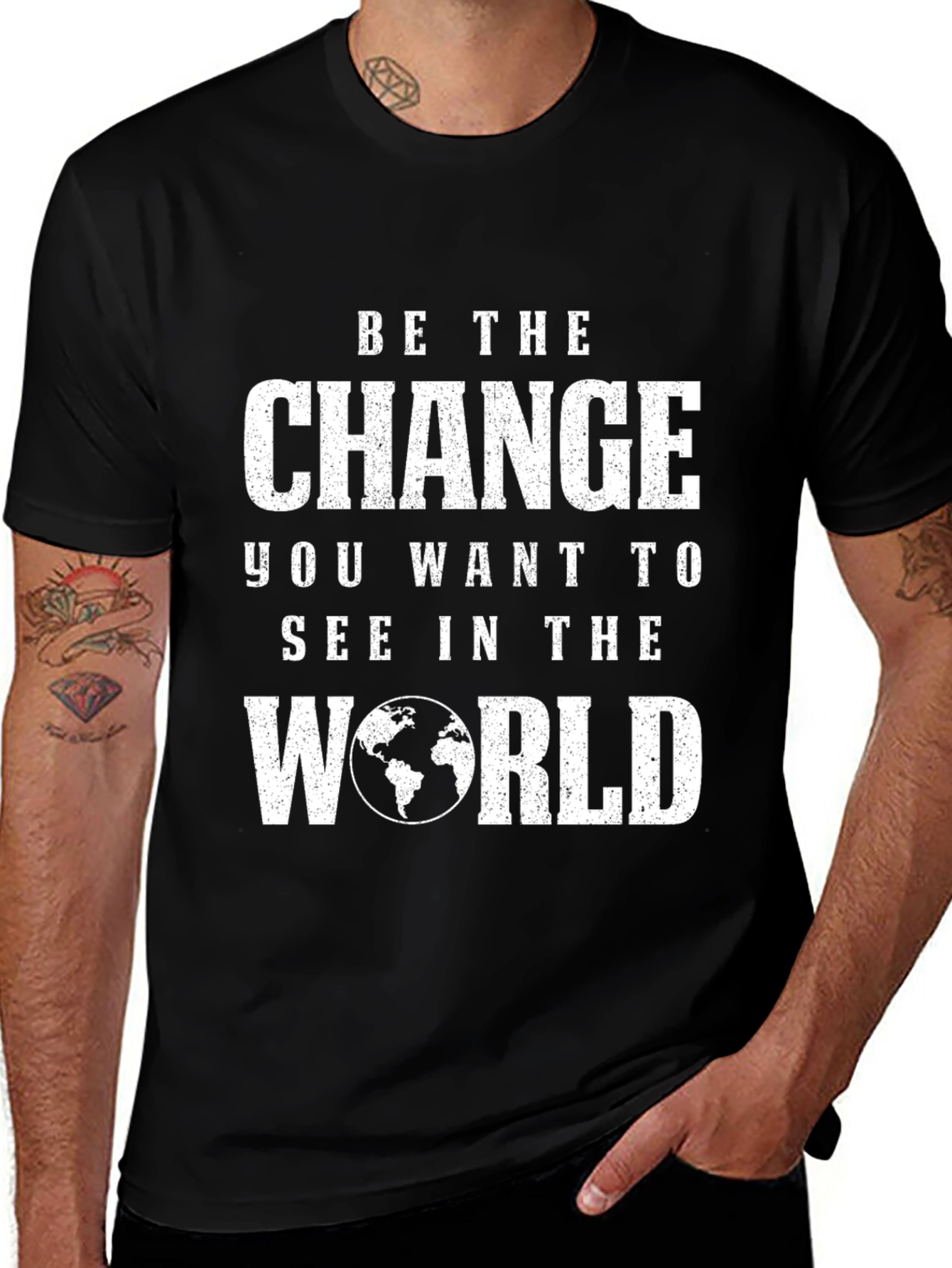 Inspirational Graphic Tee - Be The Change World T-Shirt