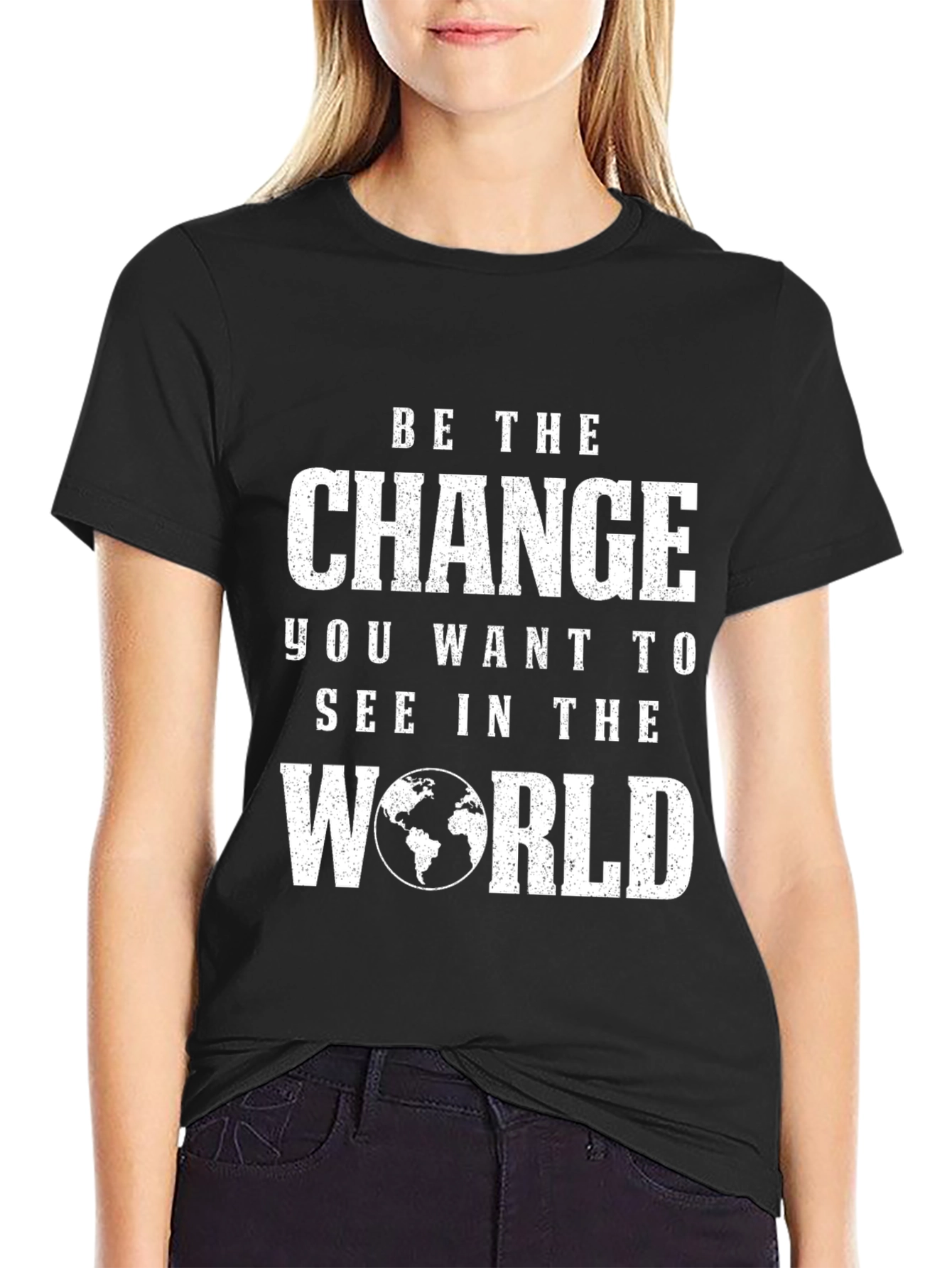 Inspirational Graphic Tee - Be The Change World T-Shirt