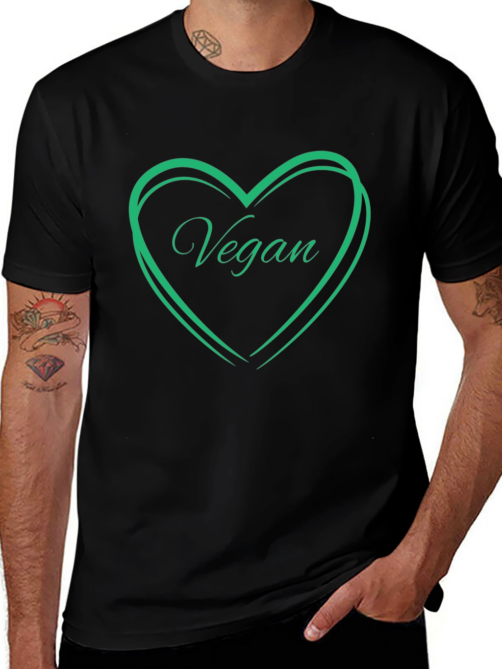Vegan Heart T-Shirt - Black Cotton Tee